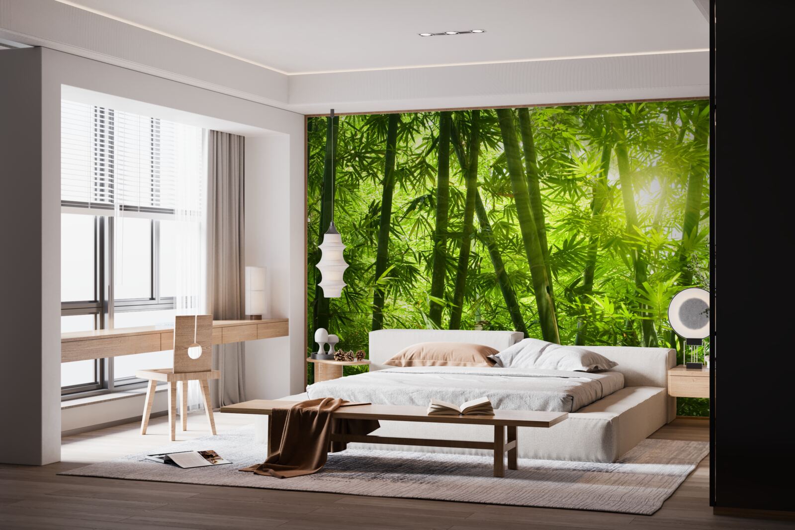 Fototapet soarele încearcă să pătrundă în pădurea deasă