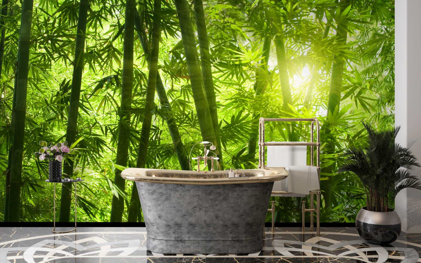 Fototapet soarele încearcă să pătrundă în pădurea deasă