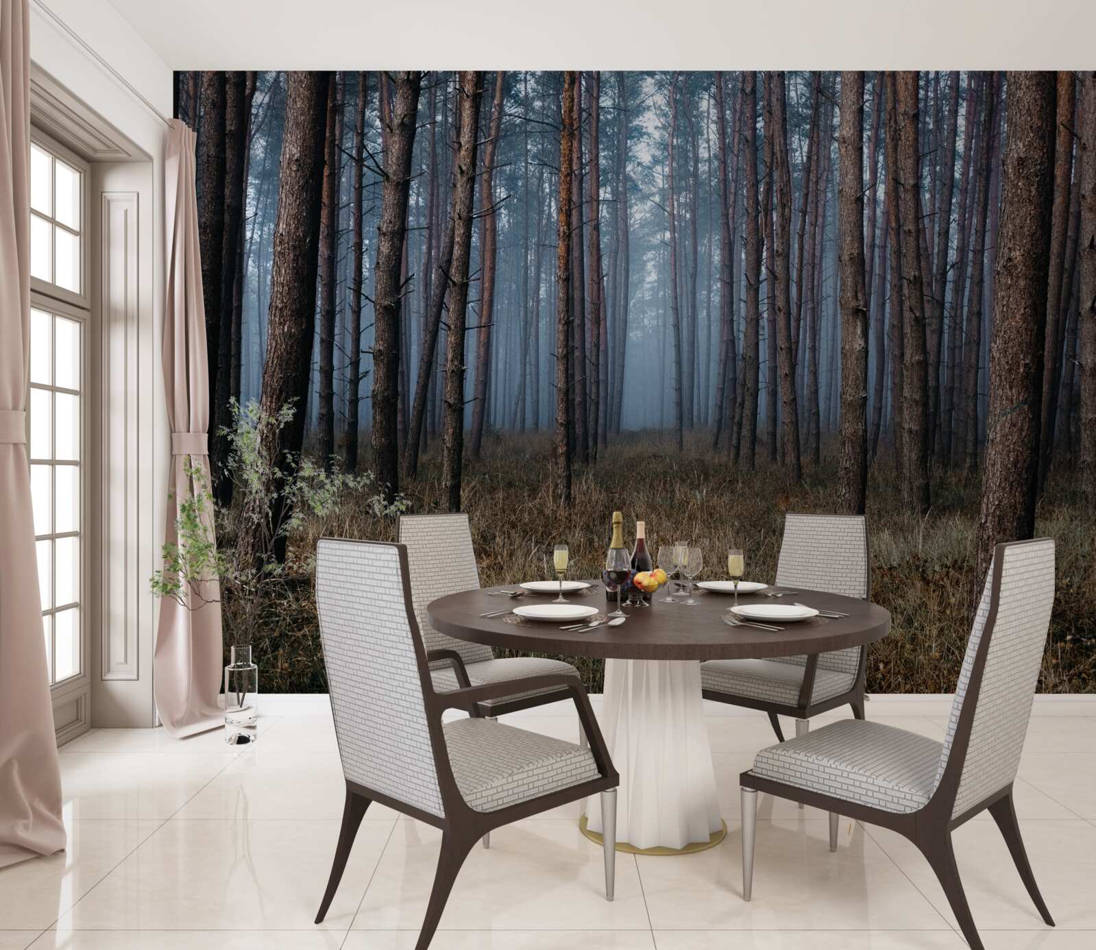 Fototapet pădure întunecată de pini