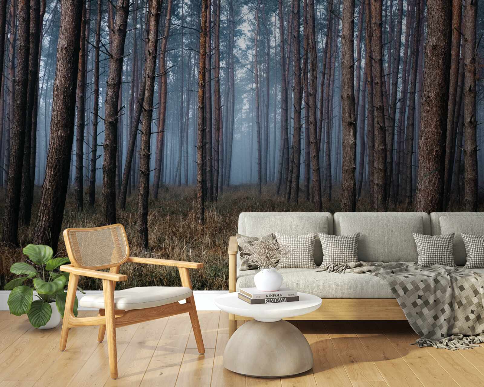 Fototapet pădure întunecată de pini