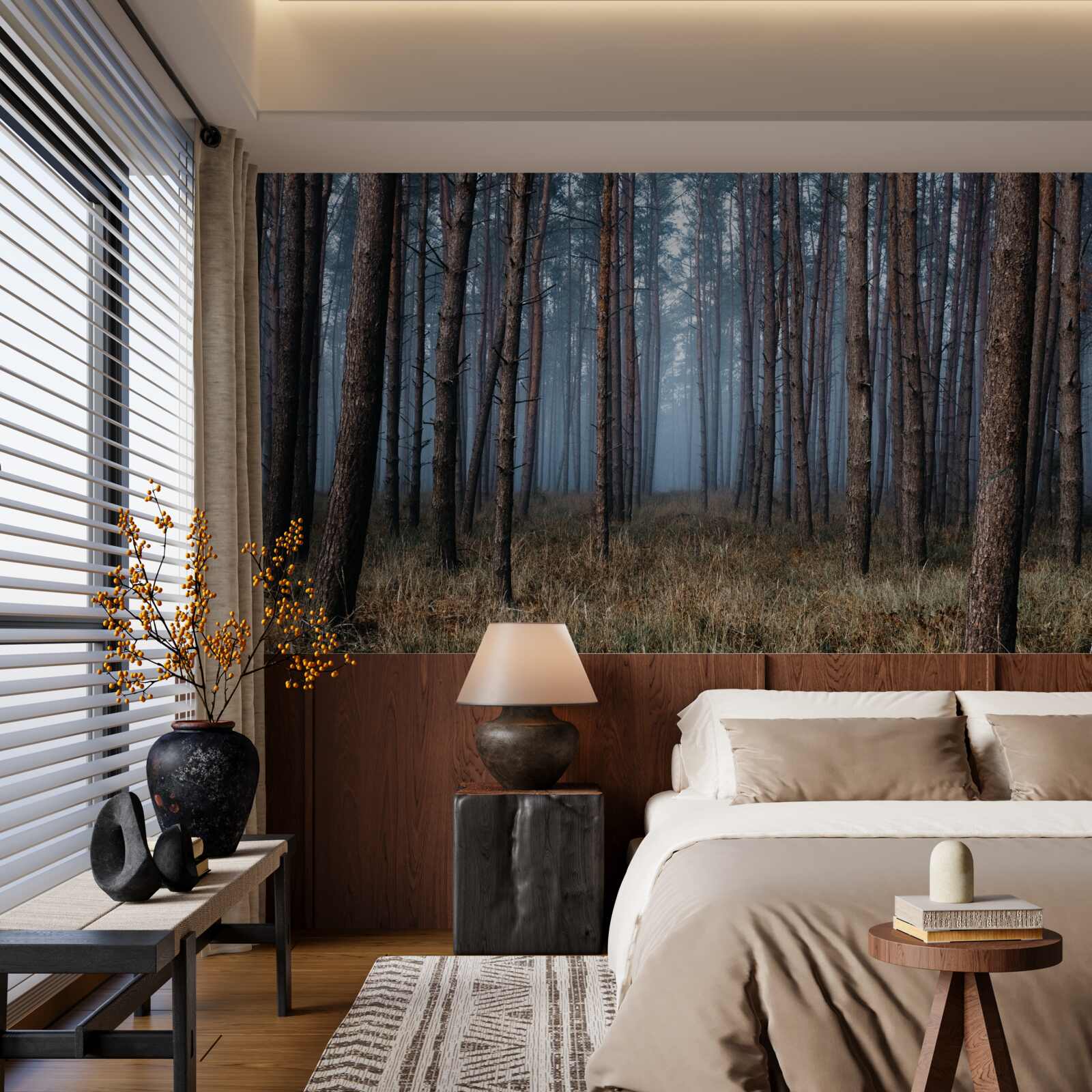 Fototapet pădure întunecată de pini