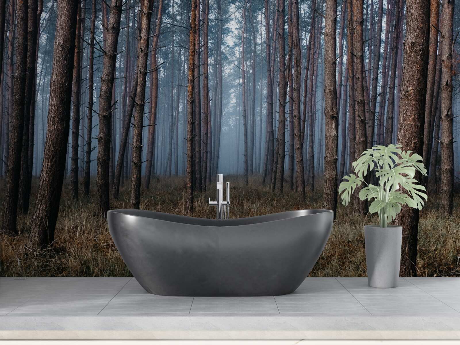 Fototapet pădure întunecată de pini