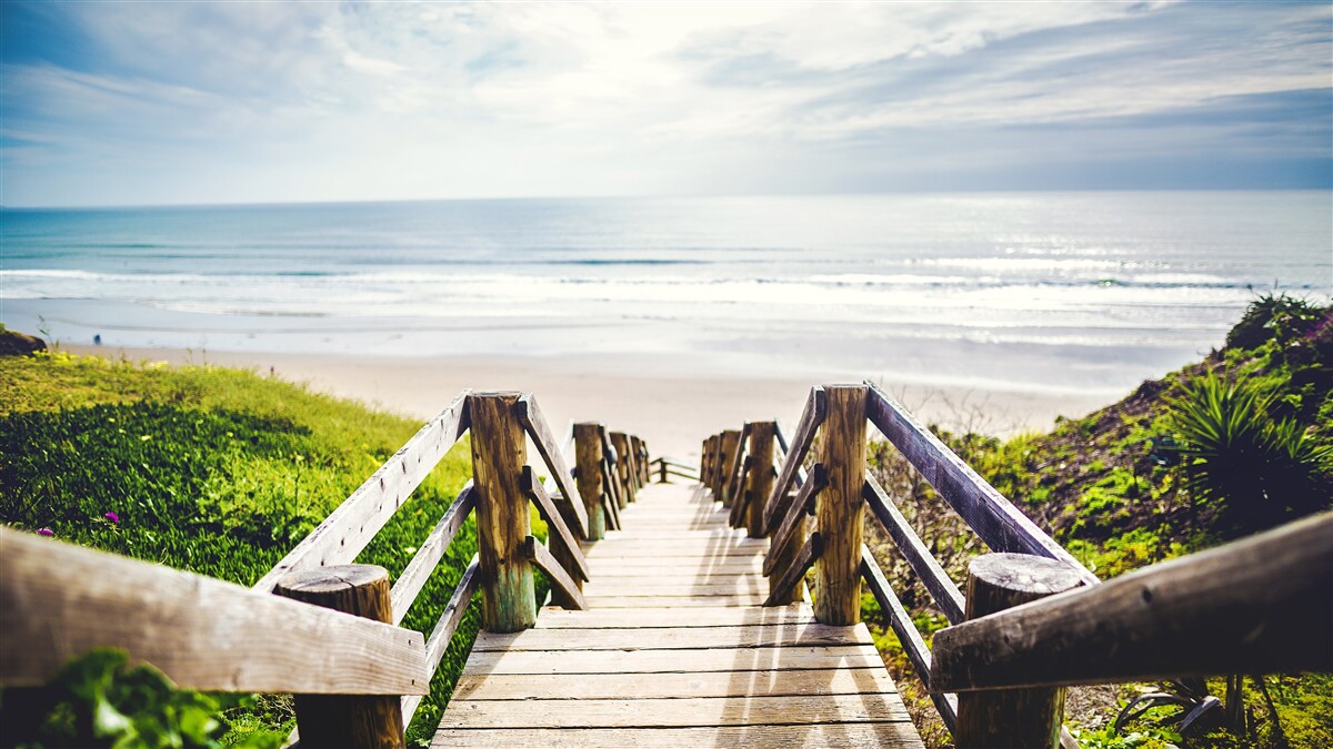 Fototapet scara care coboară spre apă