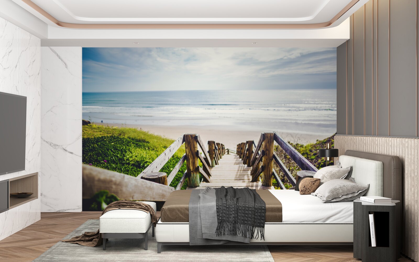 Fototapet scara care coboară spre apă