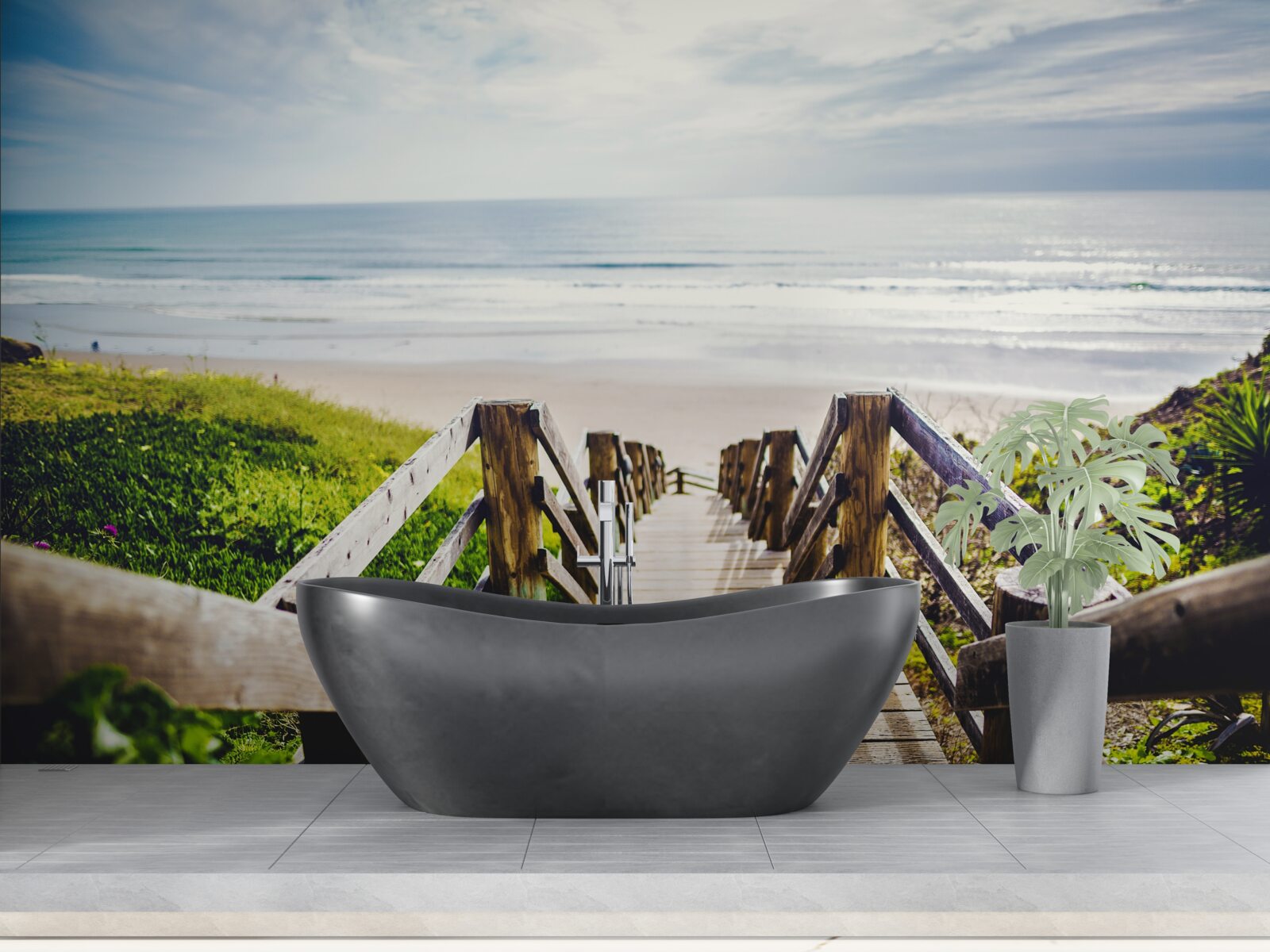 Fototapet scara care coboară spre apă