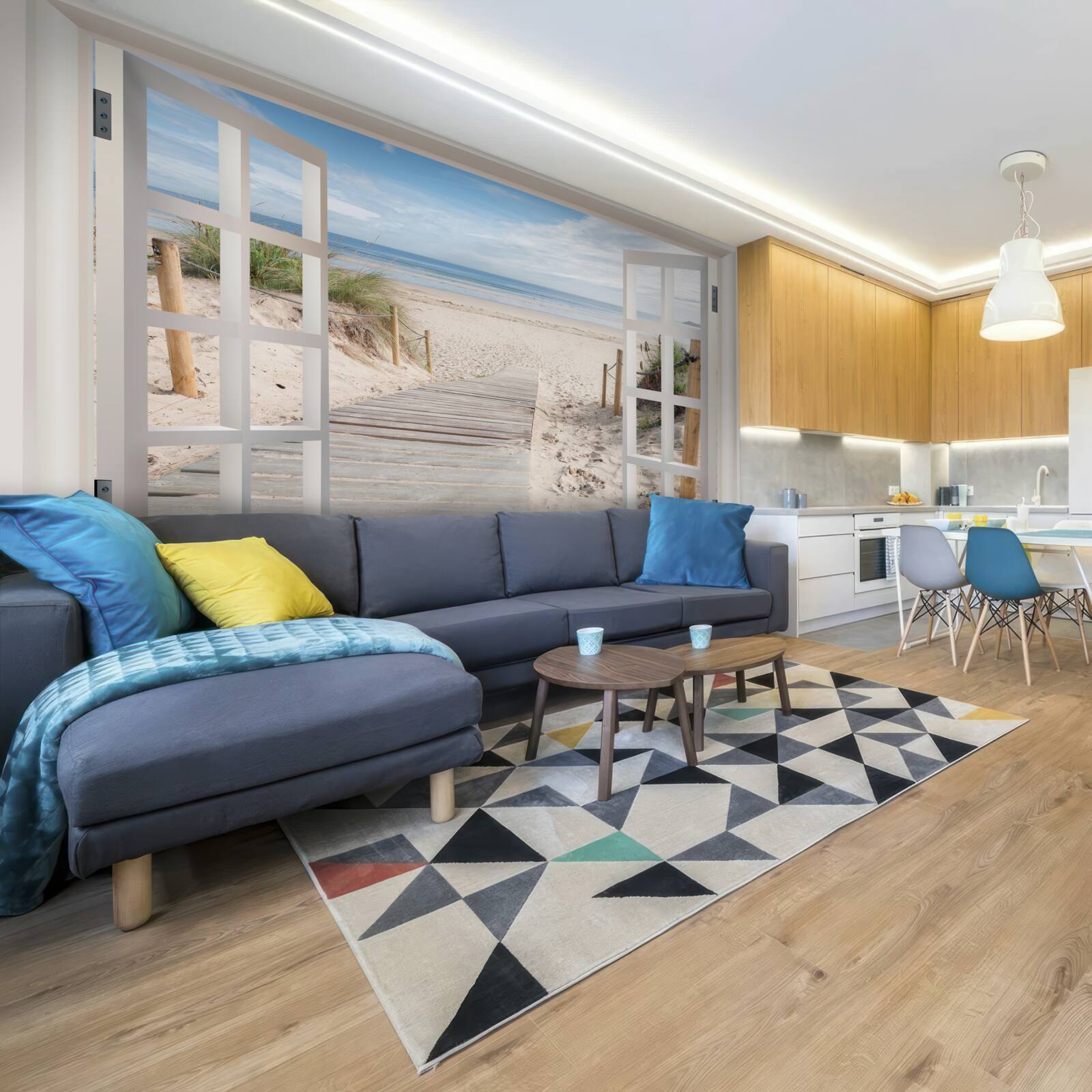 Fototapet fereastră deschisă cu vedere la plajă și ocean