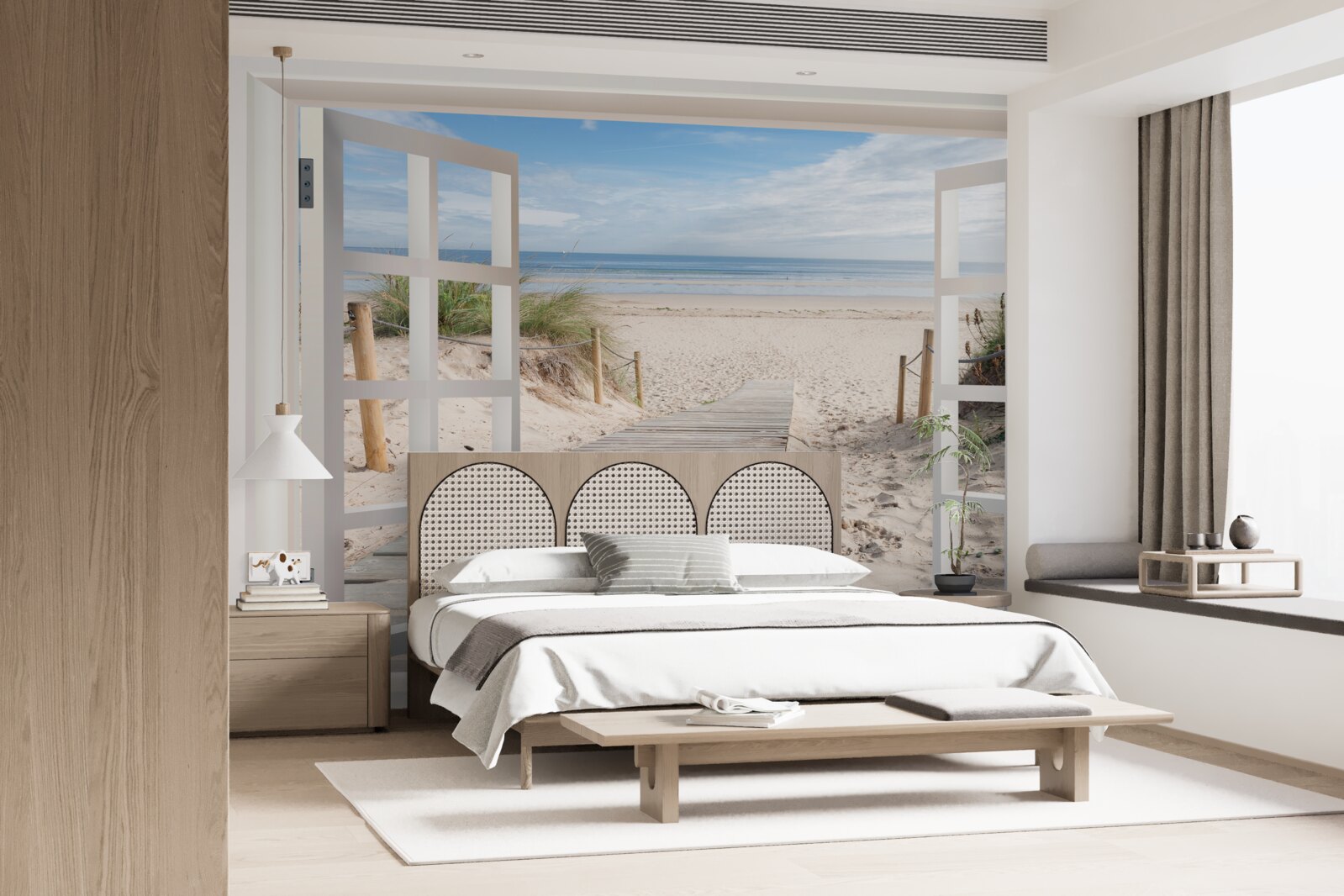 Fototapet fereastră deschisă cu vedere la plajă și ocean