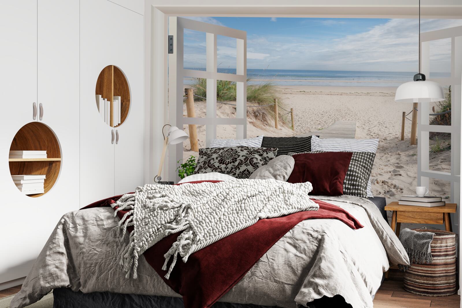 Fototapet fereastră deschisă cu vedere la plajă și ocean