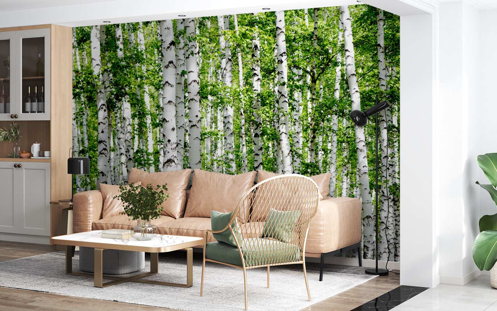 Fototapet mesteceni grațioși cu frunze verzi