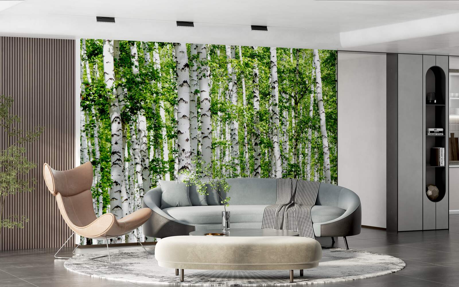 Fototapet mesteceni grațioși cu frunze verzi