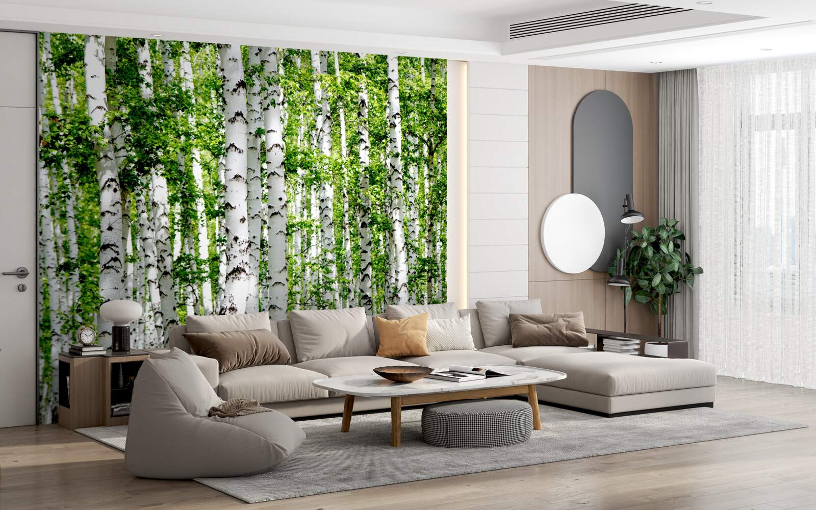 Fototapet mesteceni grațioși cu frunze verzi