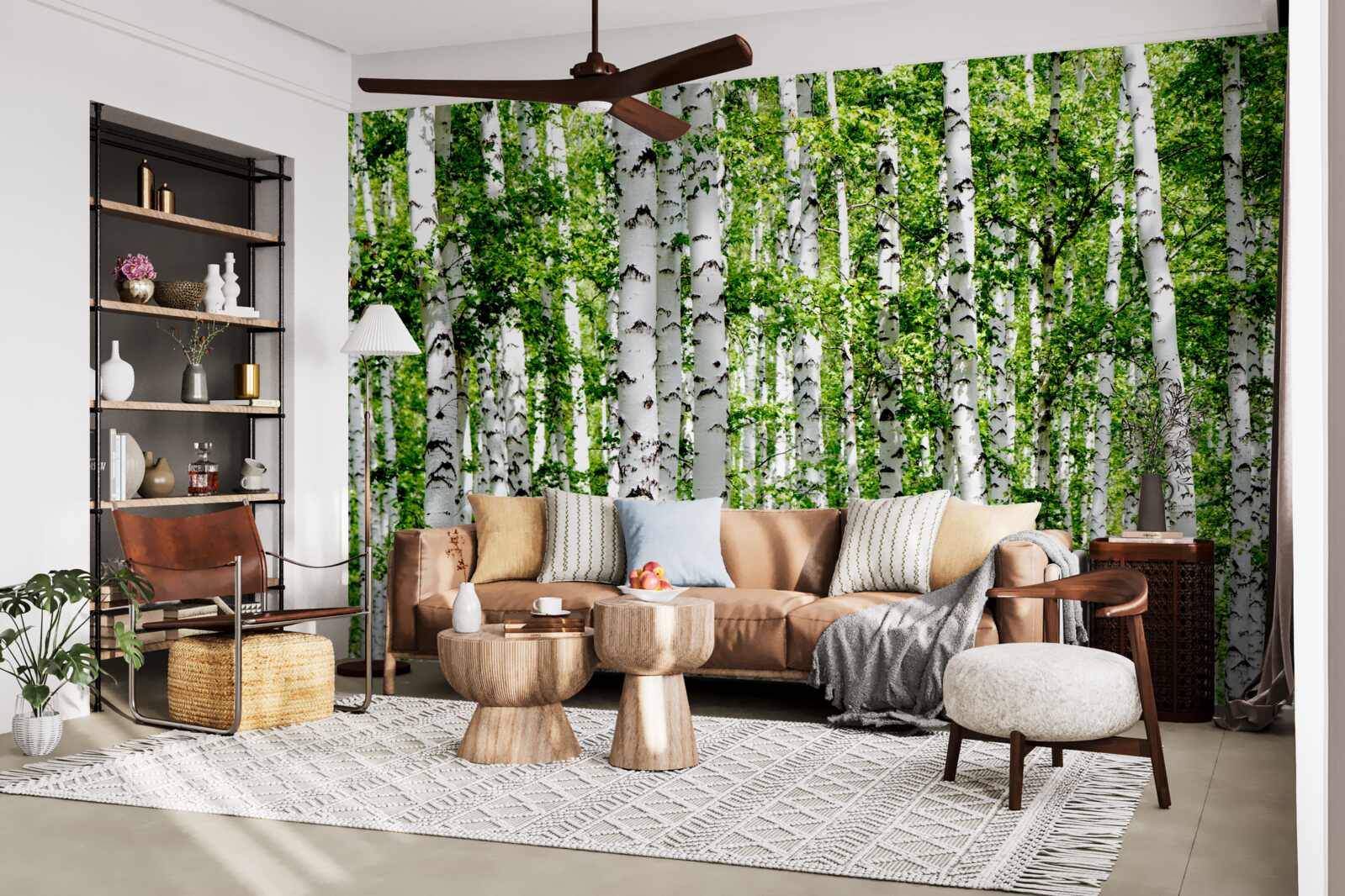 Fototapet mesteceni grațioși cu frunze verzi