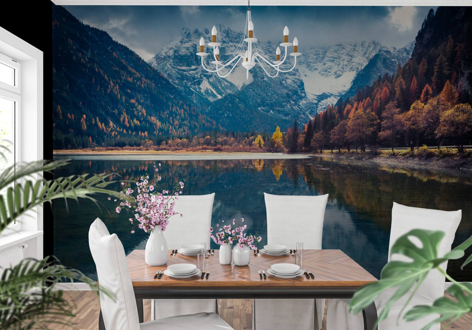 Fototapet vârfuri maiestuoase și râu curgător