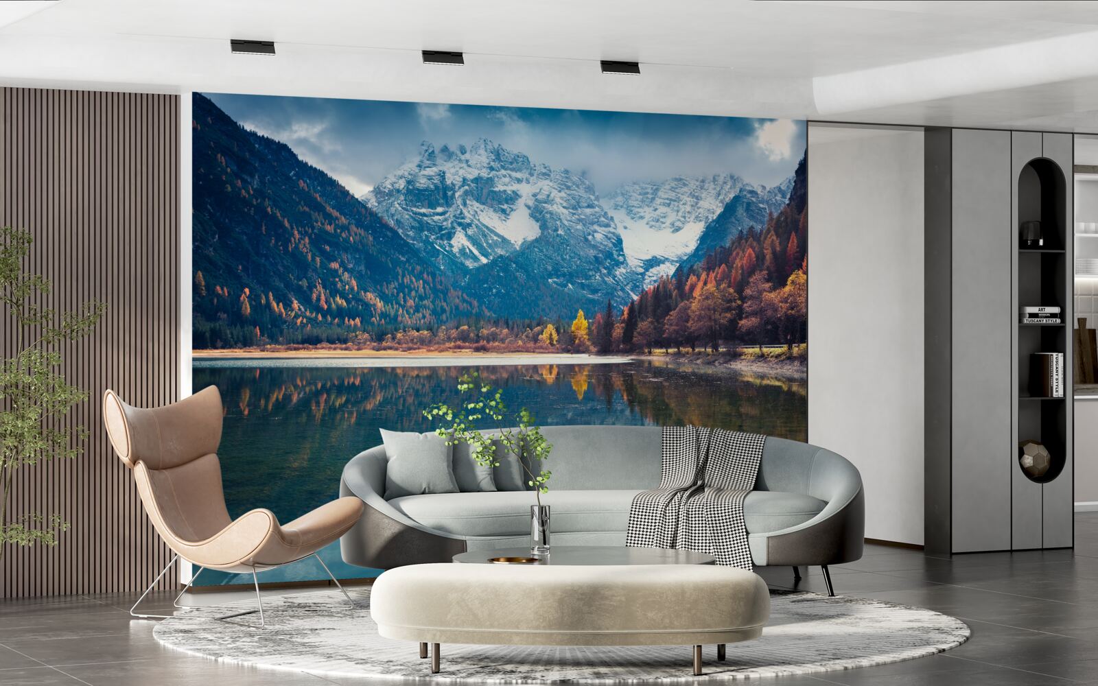 Fototapet vârfuri maiestuoase și râu curgător