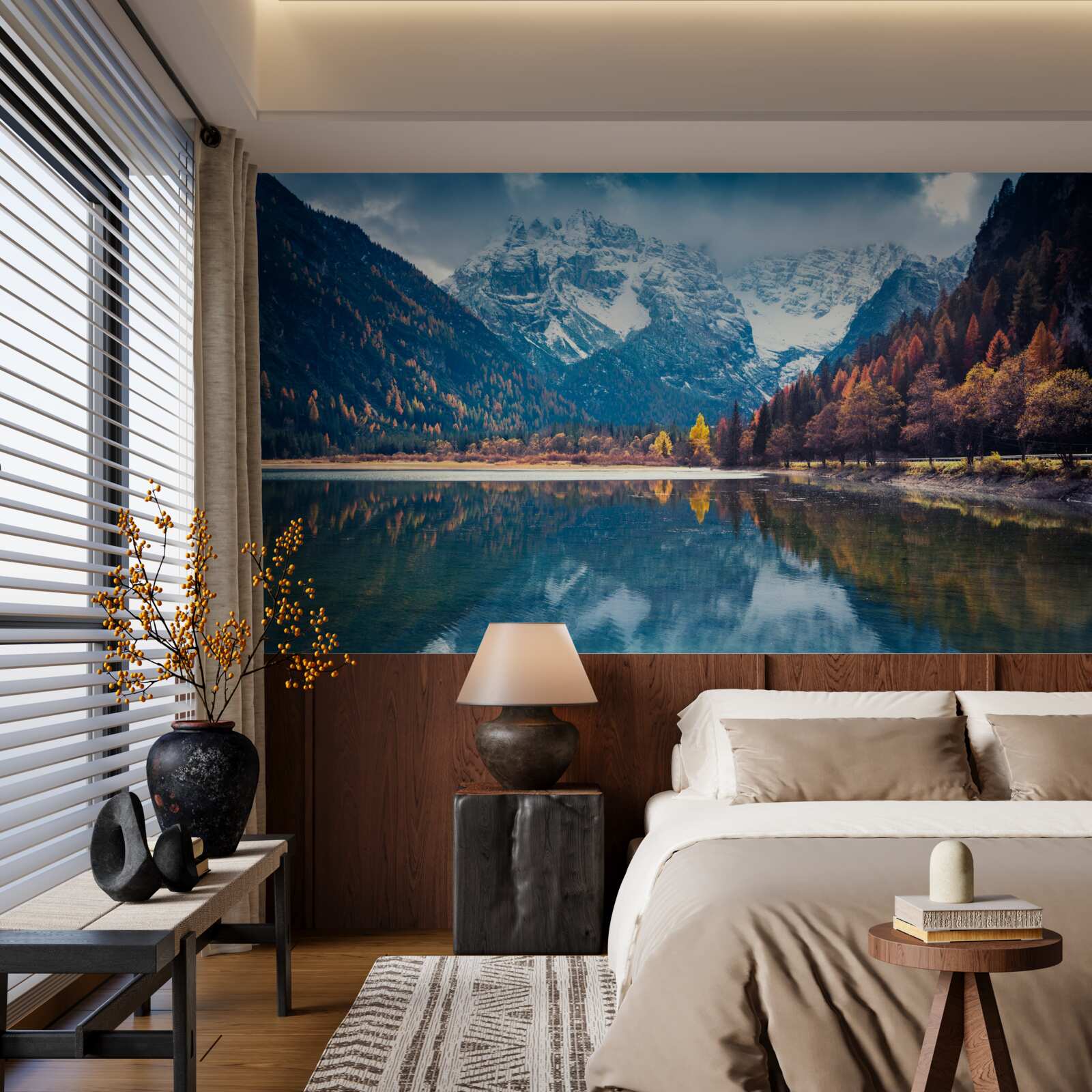 Fototapet vârfuri maiestuoase și râu curgător