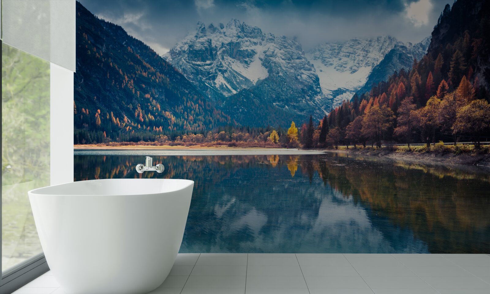 Fototapet vârfuri maiestuoase și râu curgător