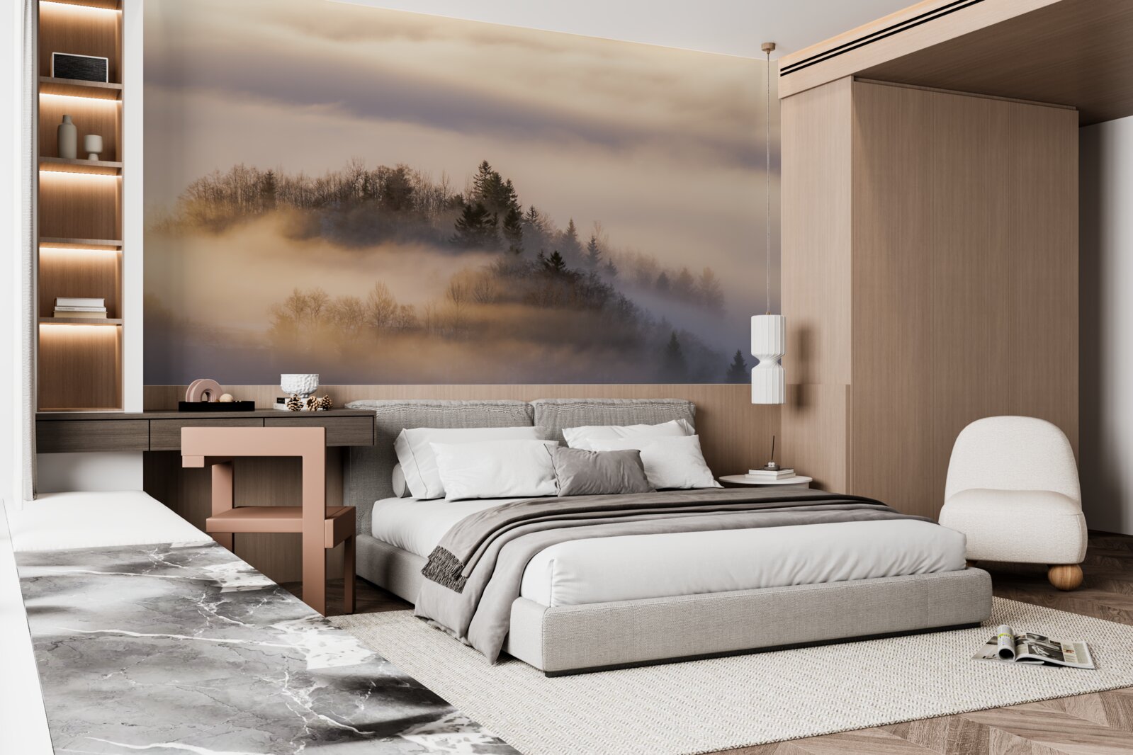 Fototapet ceață densă printre copaci