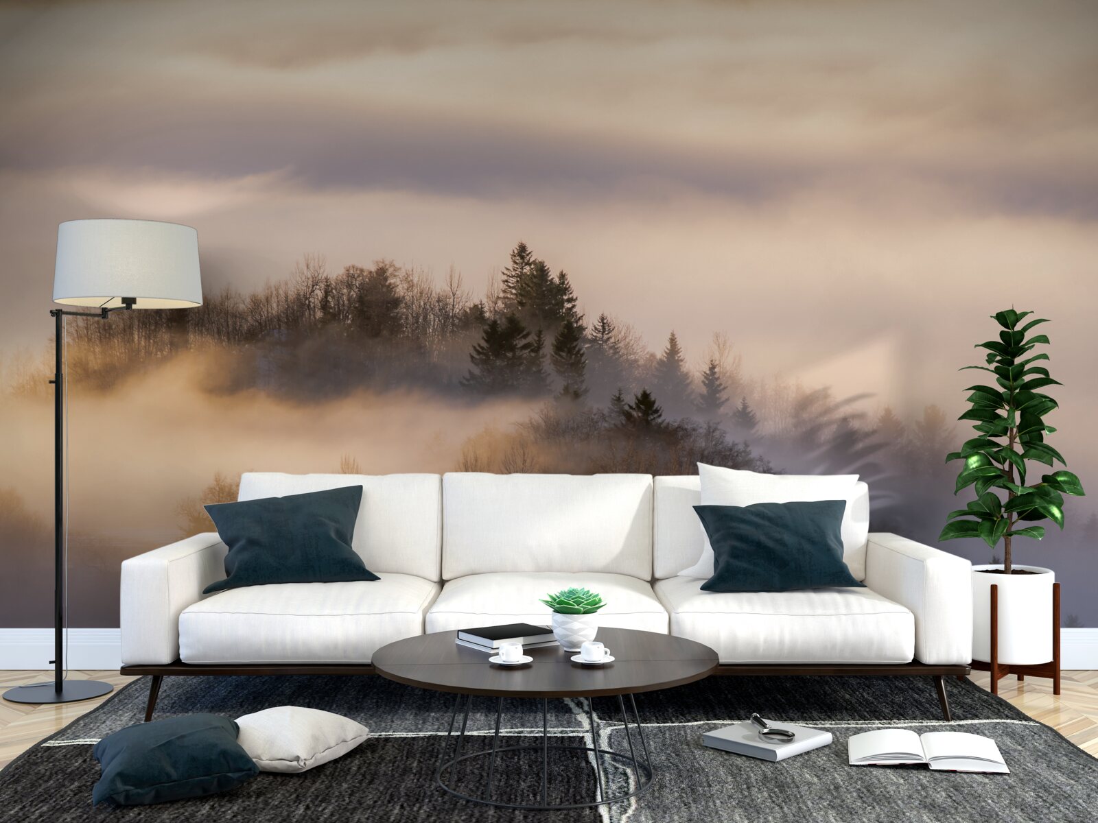 Fototapet ceață densă printre copaci