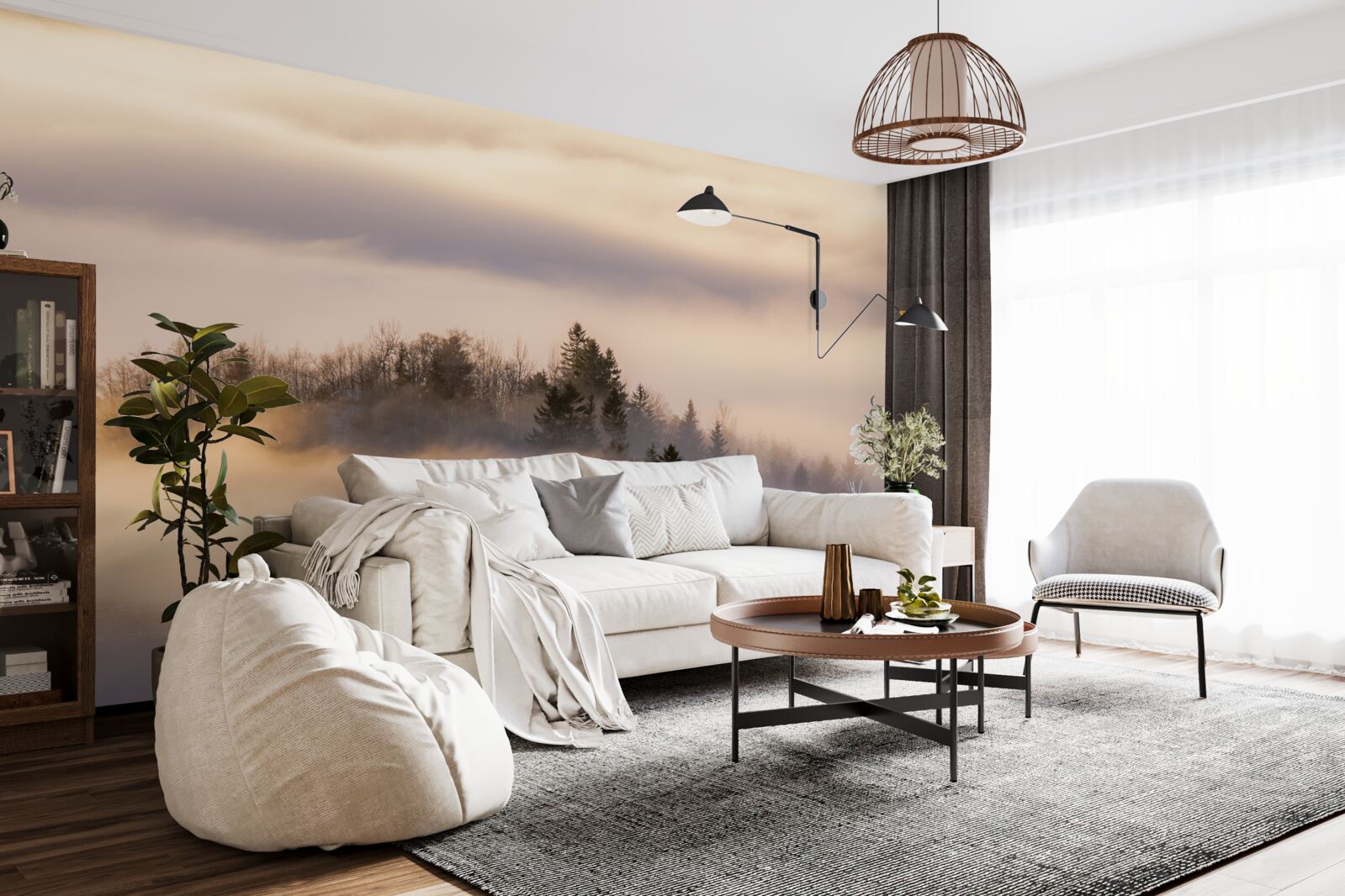 Fototapet ceață densă printre copaci