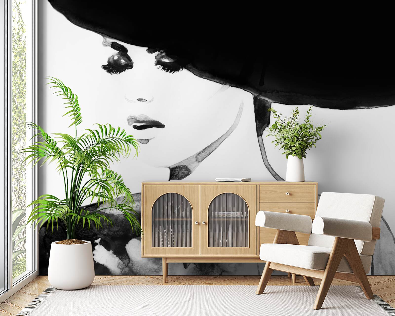 Fototapet fata cu pălărie prezentată în fotografie