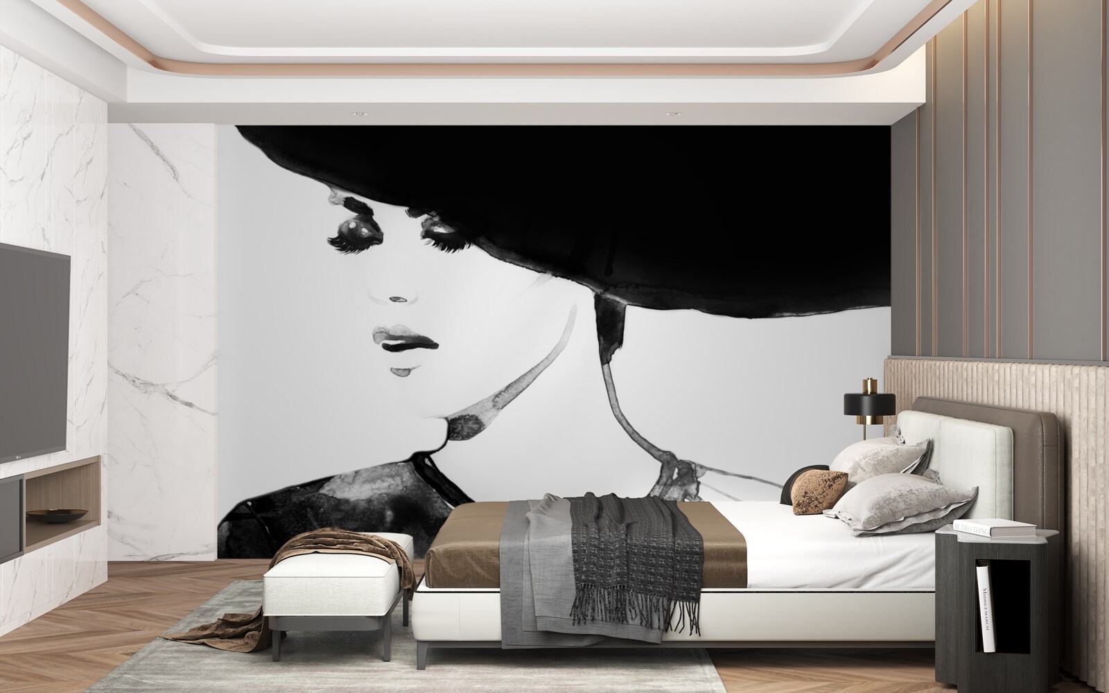 Fototapet fata cu pălărie prezentată în fotografie