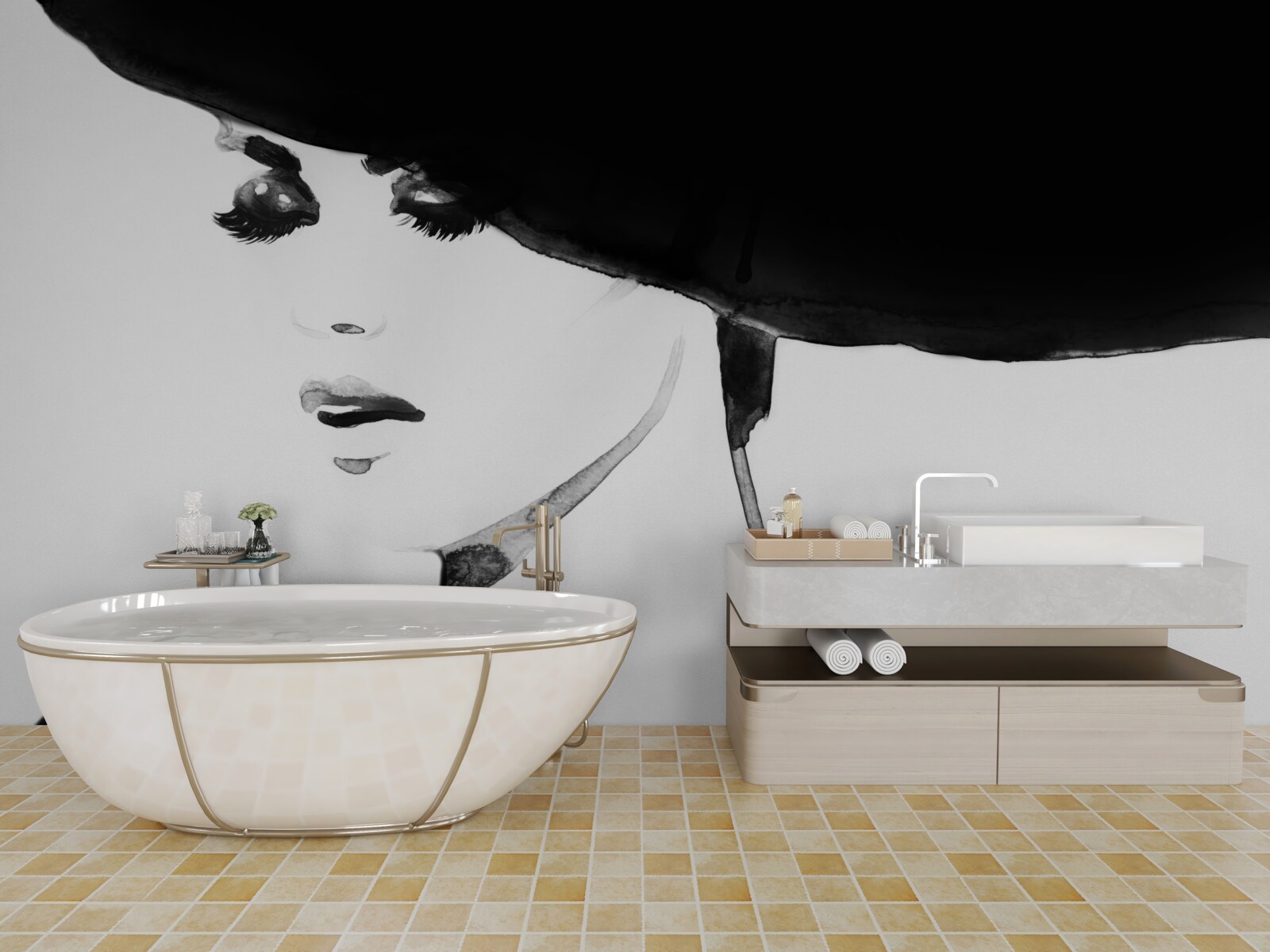 Fototapet fata cu pălărie prezentată în fotografie