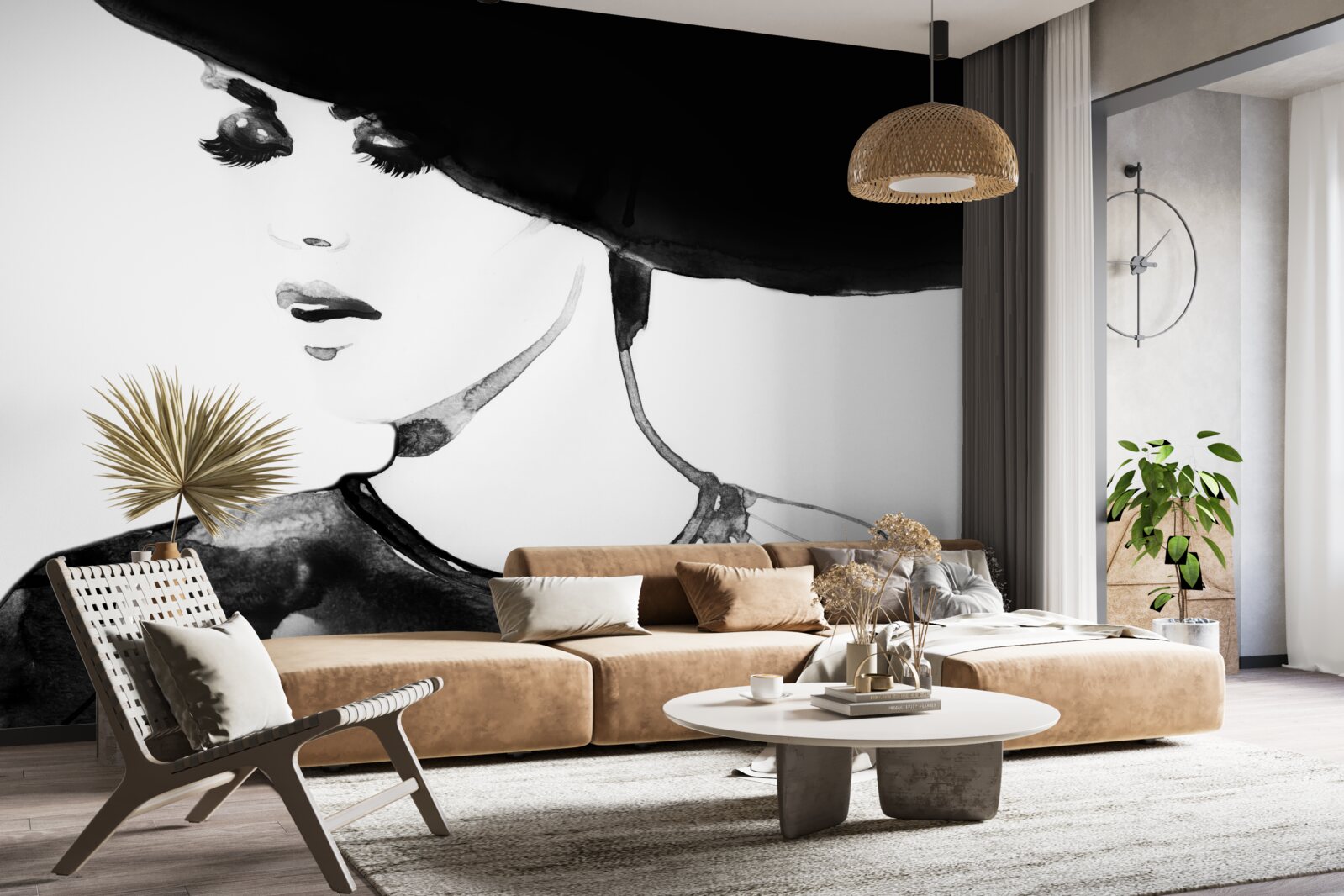 Fototapet fata cu pălărie prezentată în fotografie