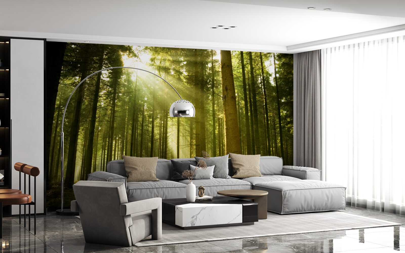 Fototapet razele soarelui luminează pădurea