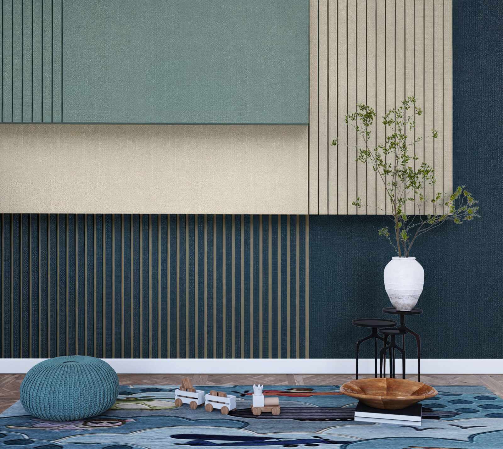 Fototapet fundal în albastru, bej și verde