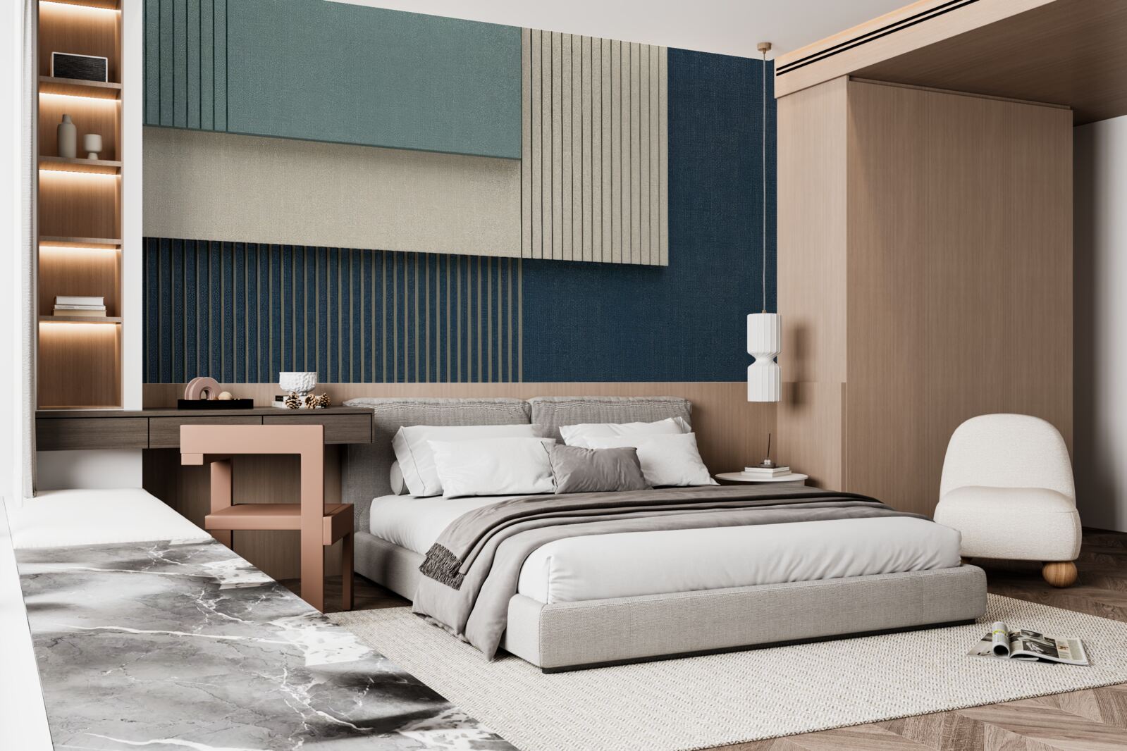 Fototapet fundal în albastru, bej și verde