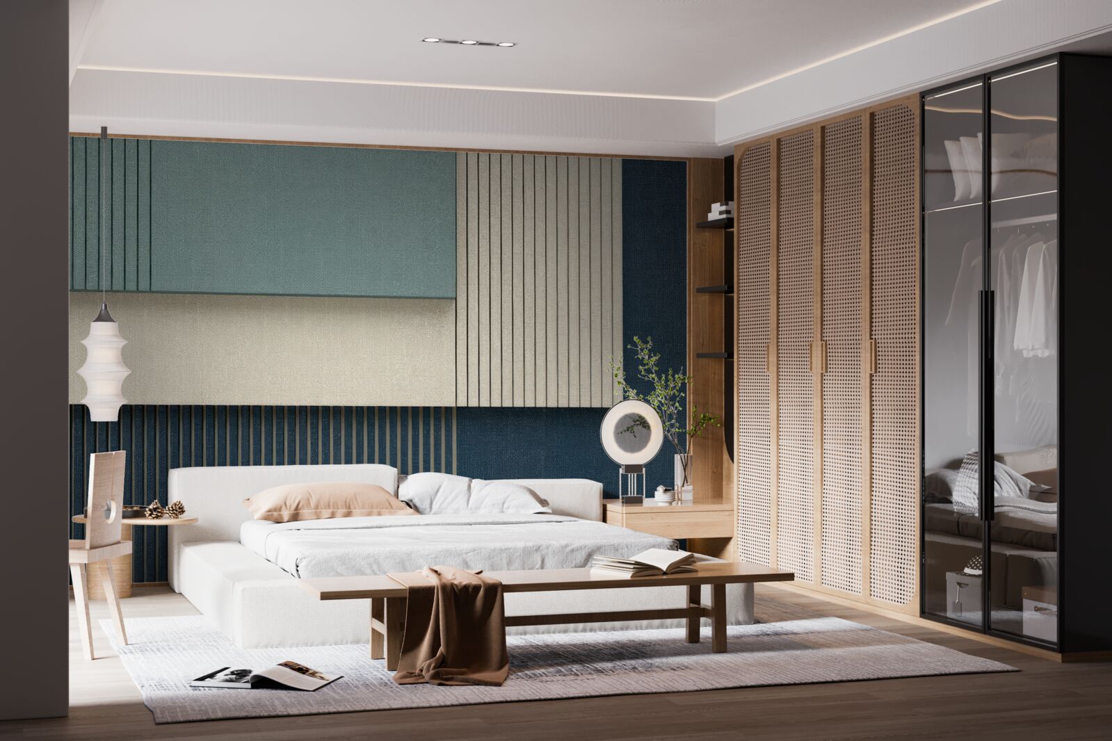 Fototapet fundal în albastru, bej și verde