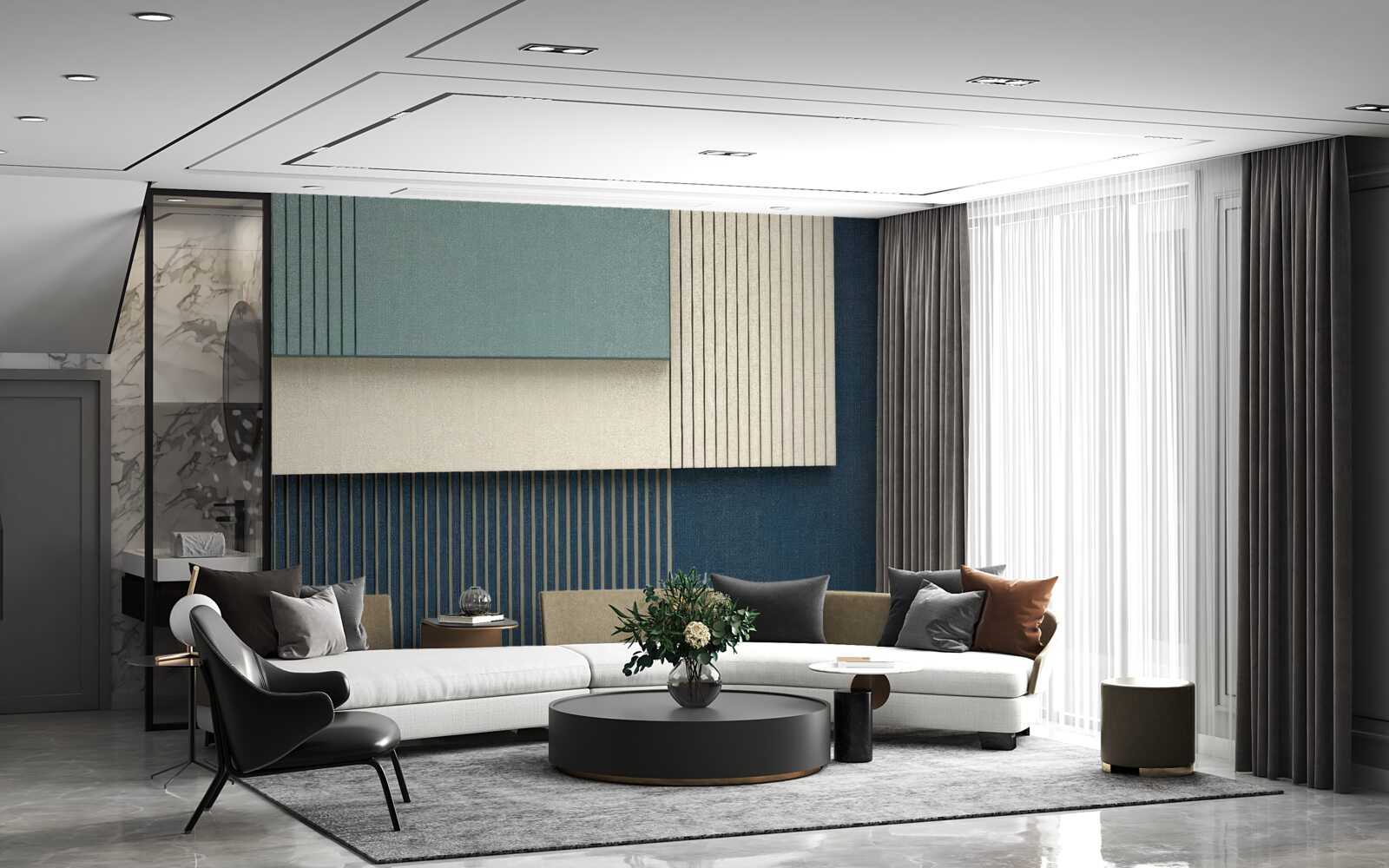 Fototapet fundal în albastru, bej și verde