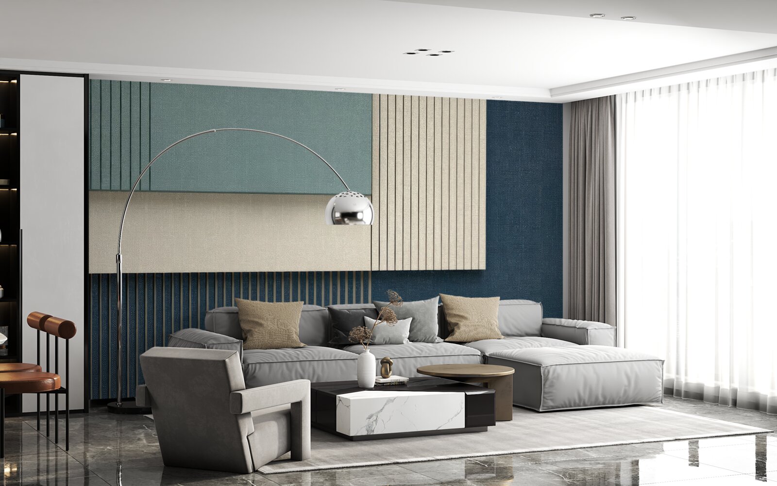 Fototapet fundal în albastru, bej și verde