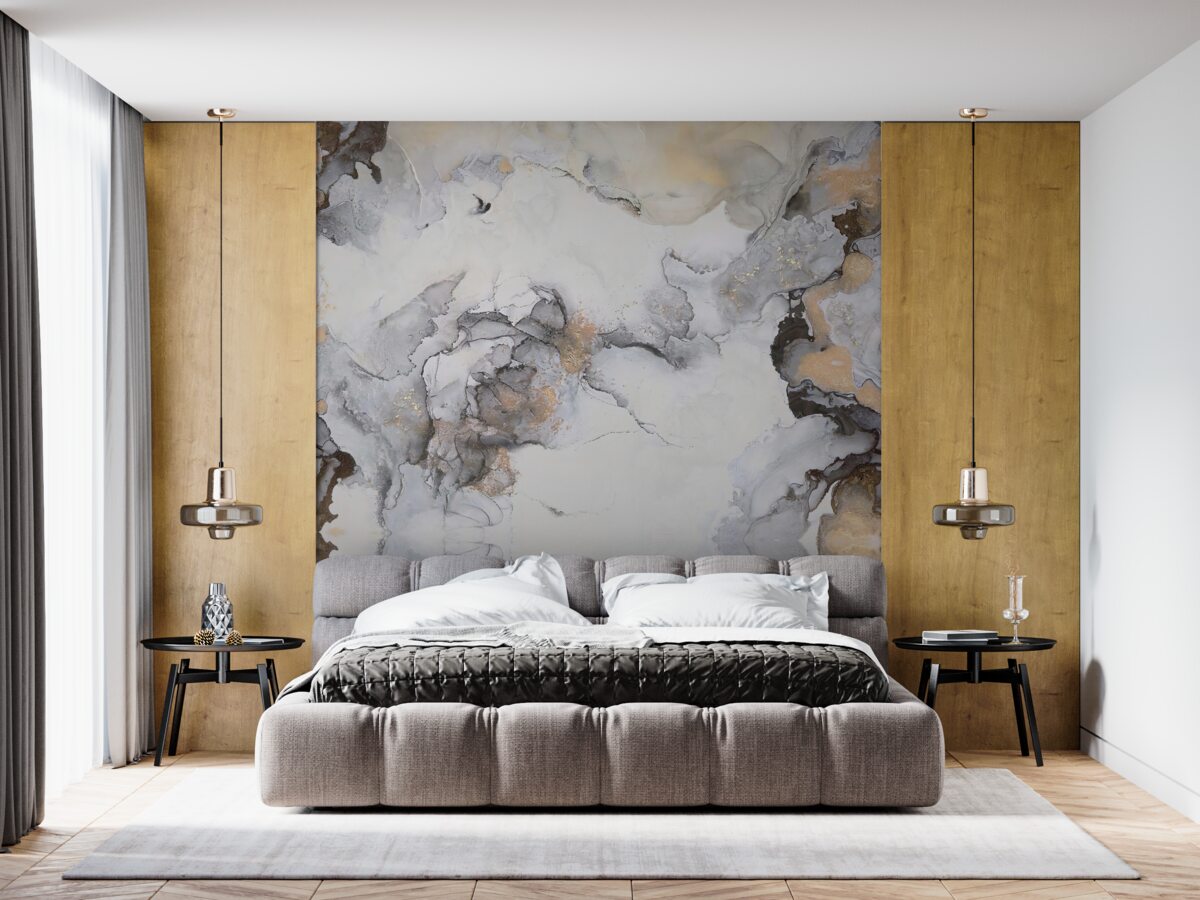 Fototapet abstract în nuanțe de alb, gri și auriu