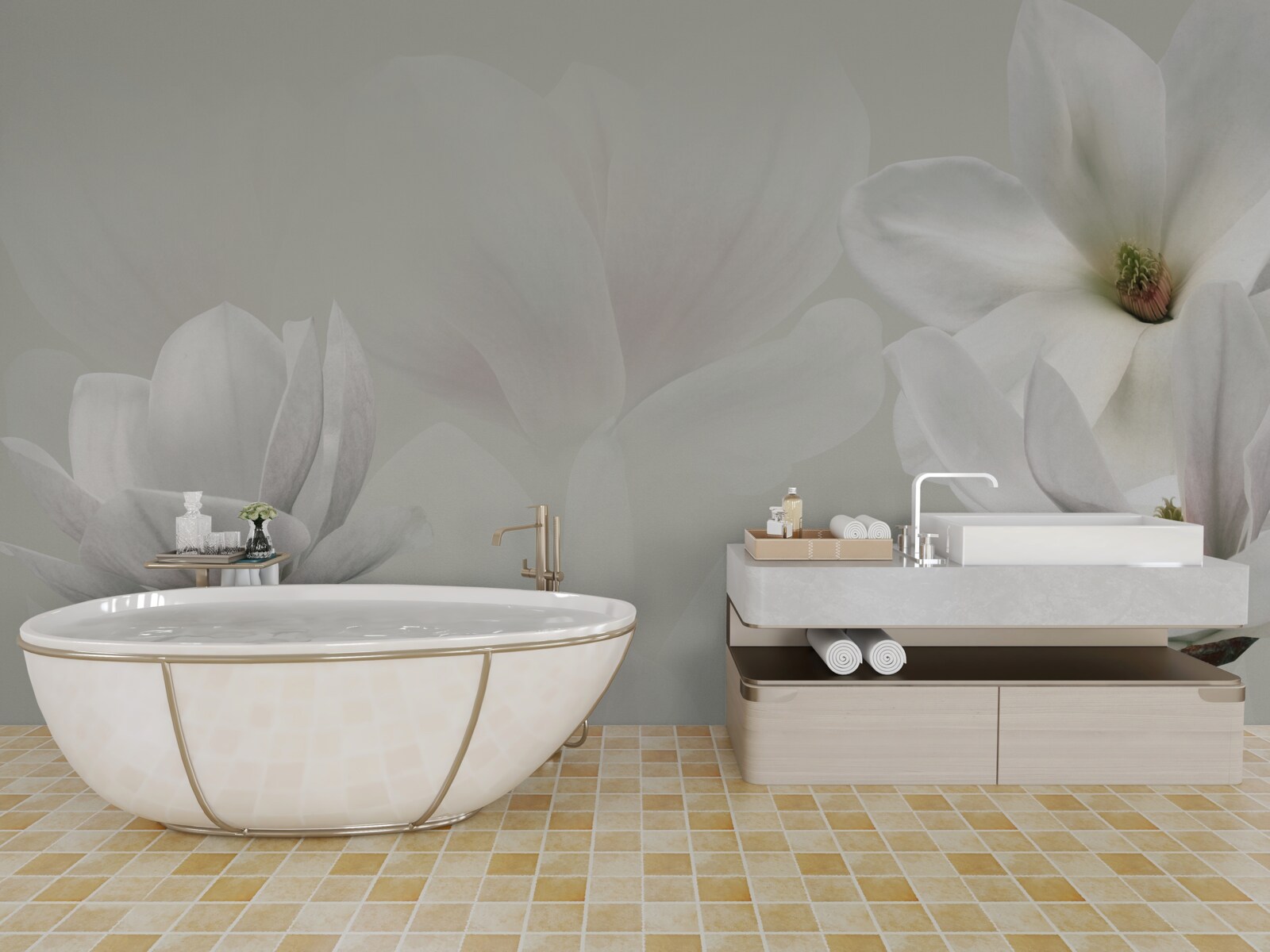 Fototapet flori albe mari