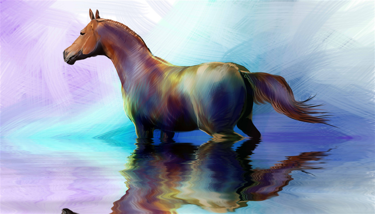 Fototapet calul este în apă