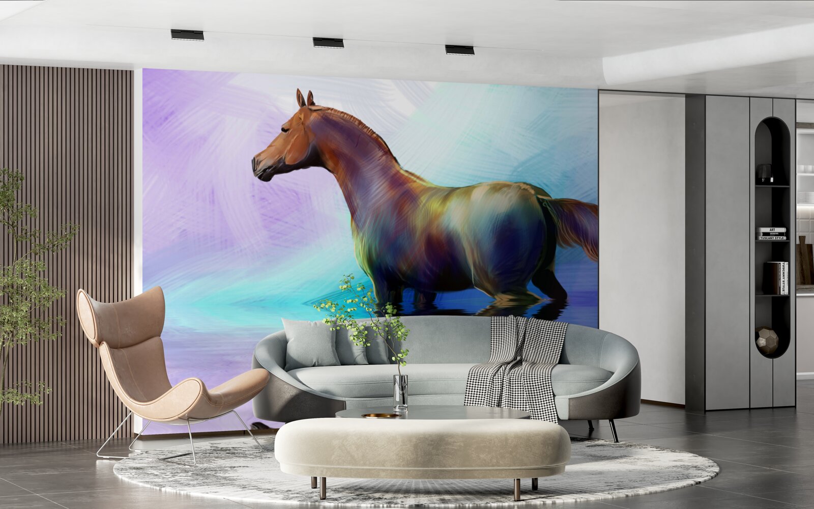 Fototapet calul este în apă