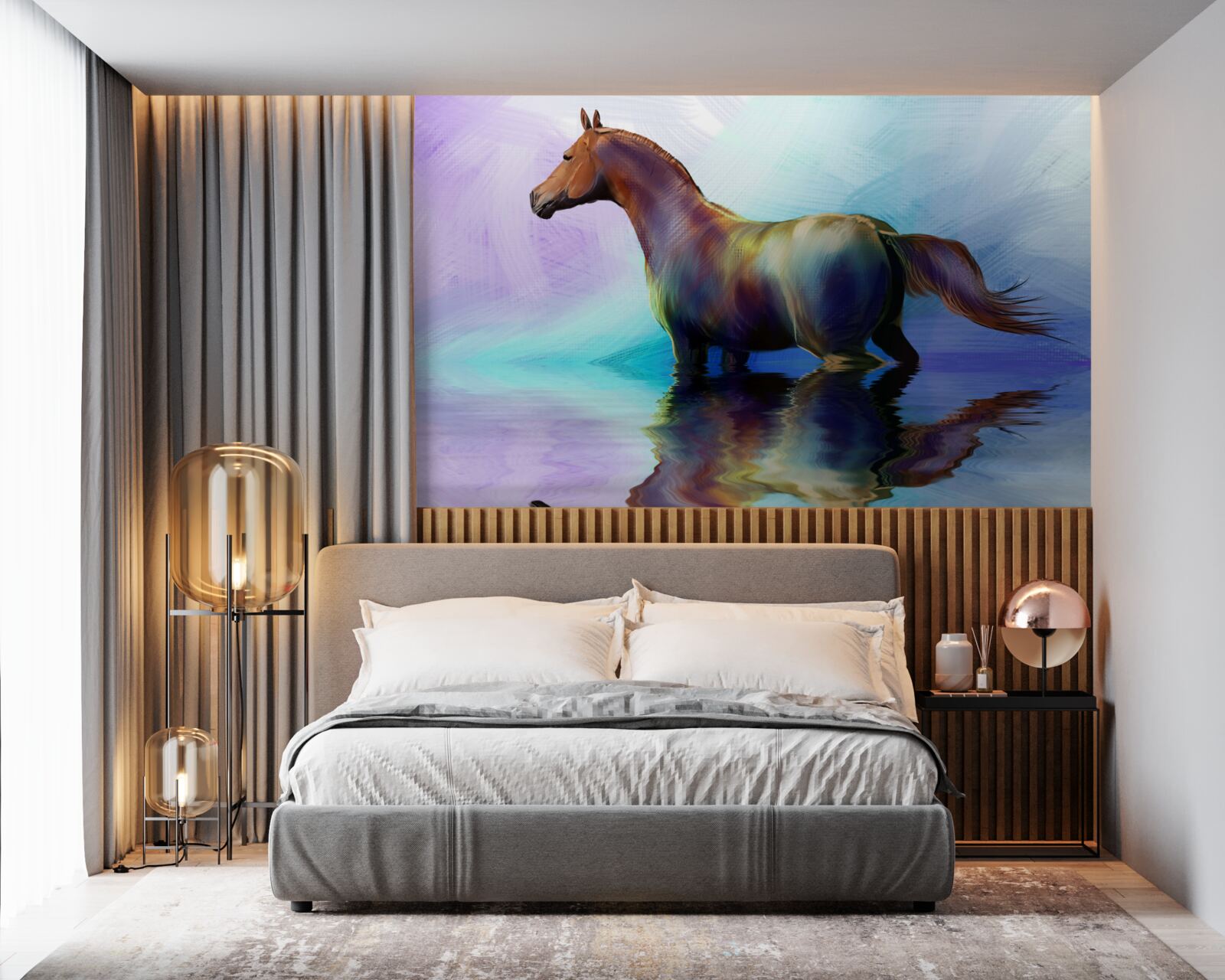Fototapet calul este în apă