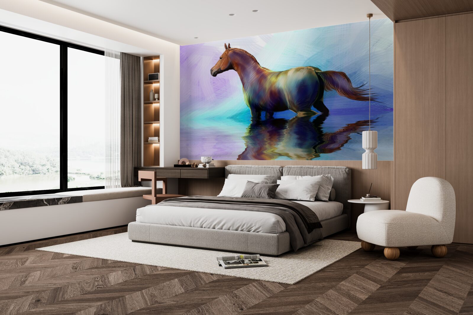 Fototapet calul este în apă