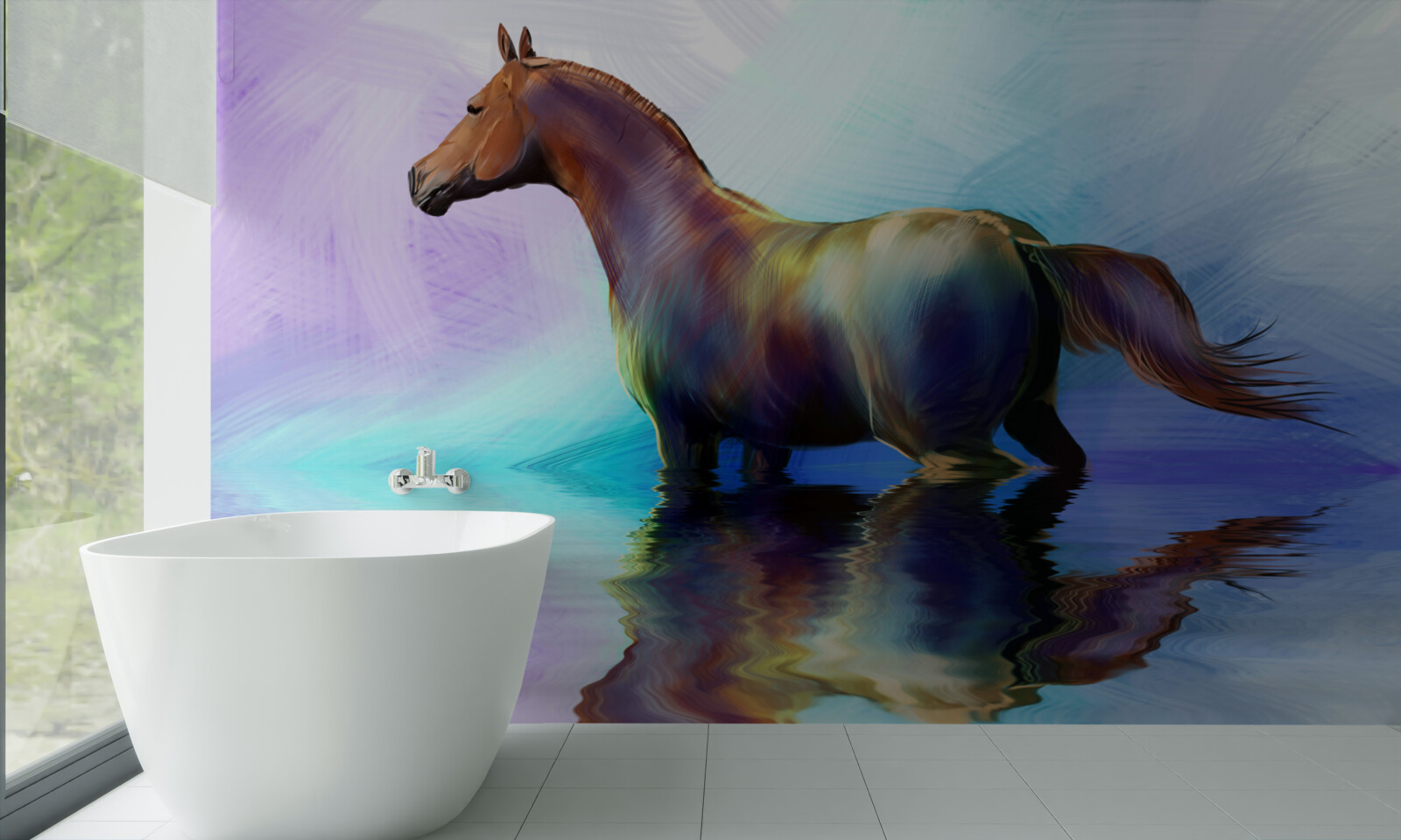 Fototapet calul este în apă