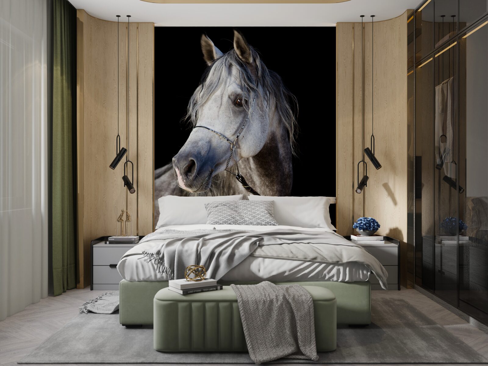 Fototapet siluetă elegantă a unui cal pe un fundal întunecat