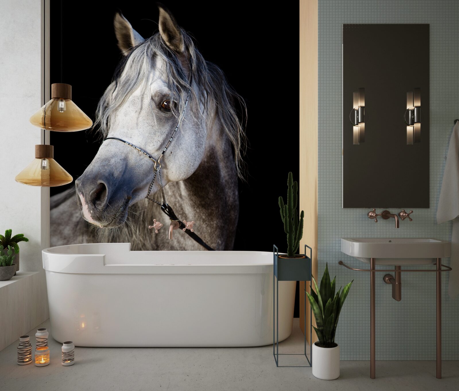 Fototapet siluetă elegantă a unui cal pe un fundal întunecat