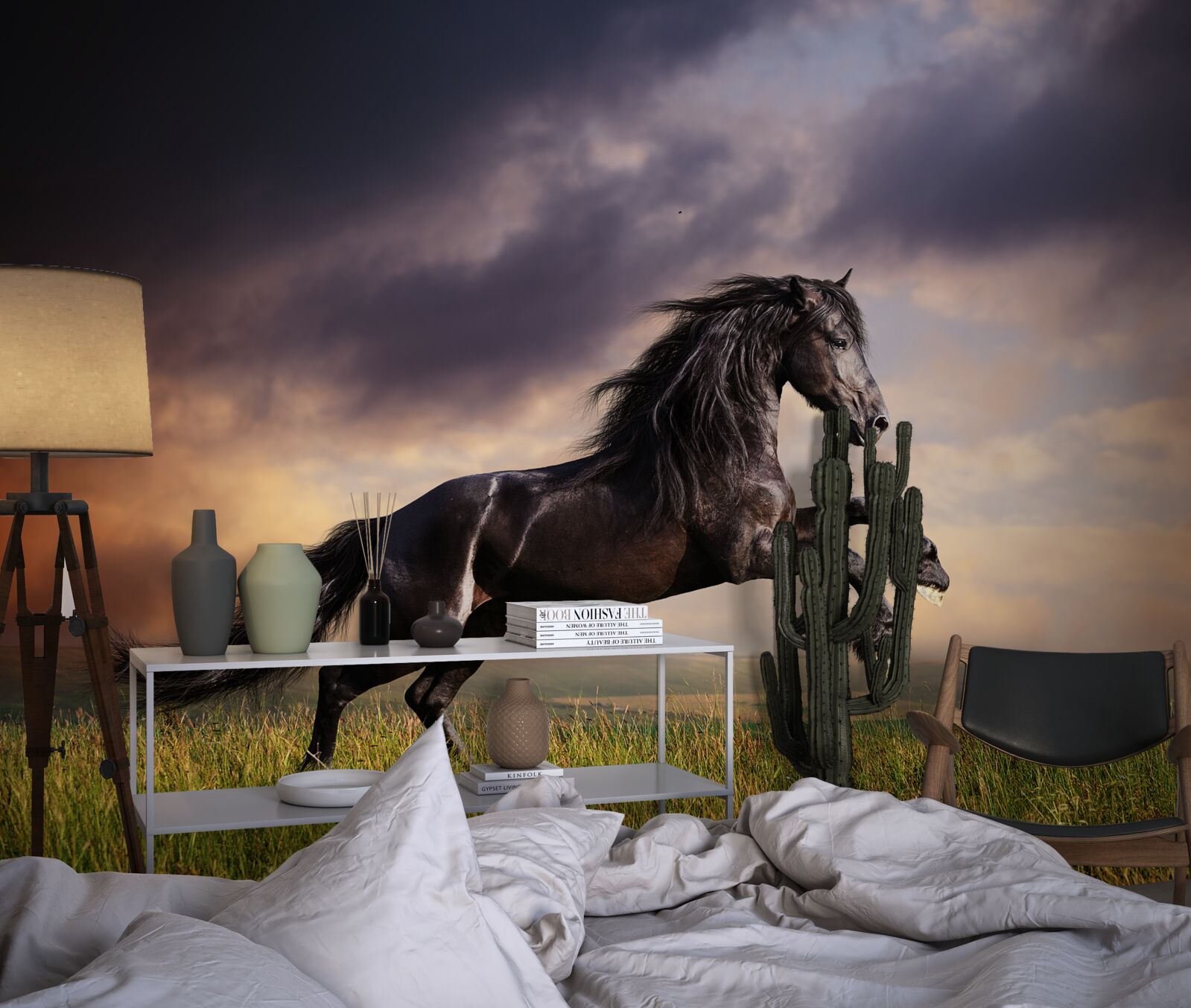 Fototapet un cal galopează pe un cer întunecat