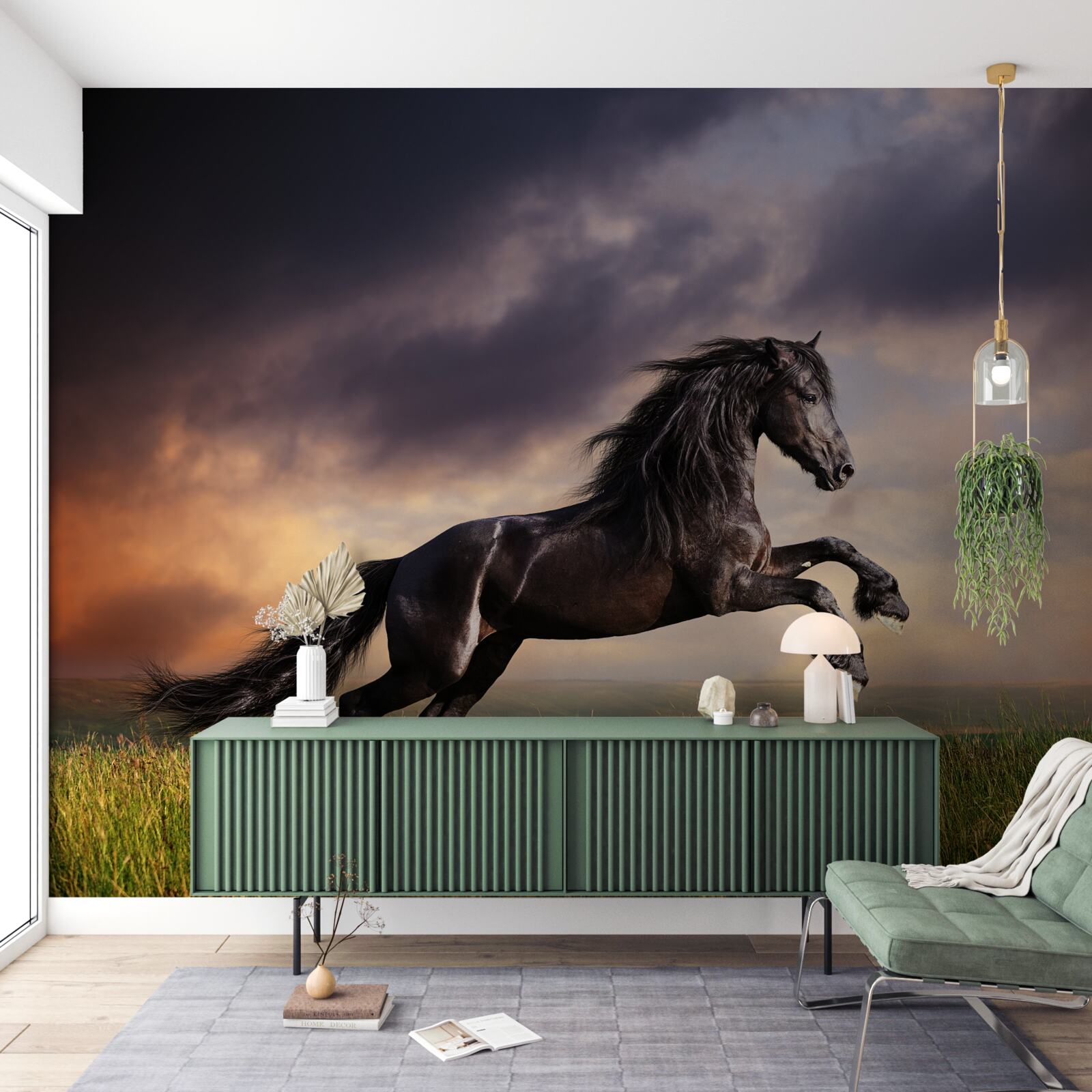 Fototapet un cal galopează pe un cer întunecat