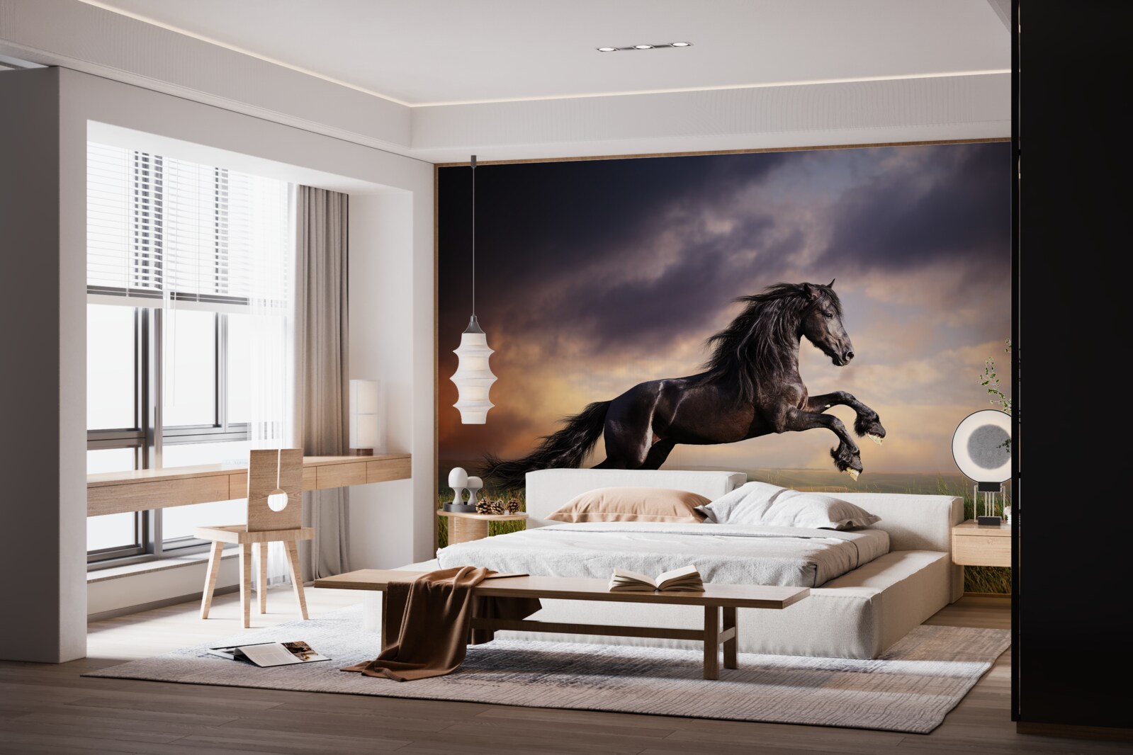 Fototapet un cal galopează pe un cer întunecat