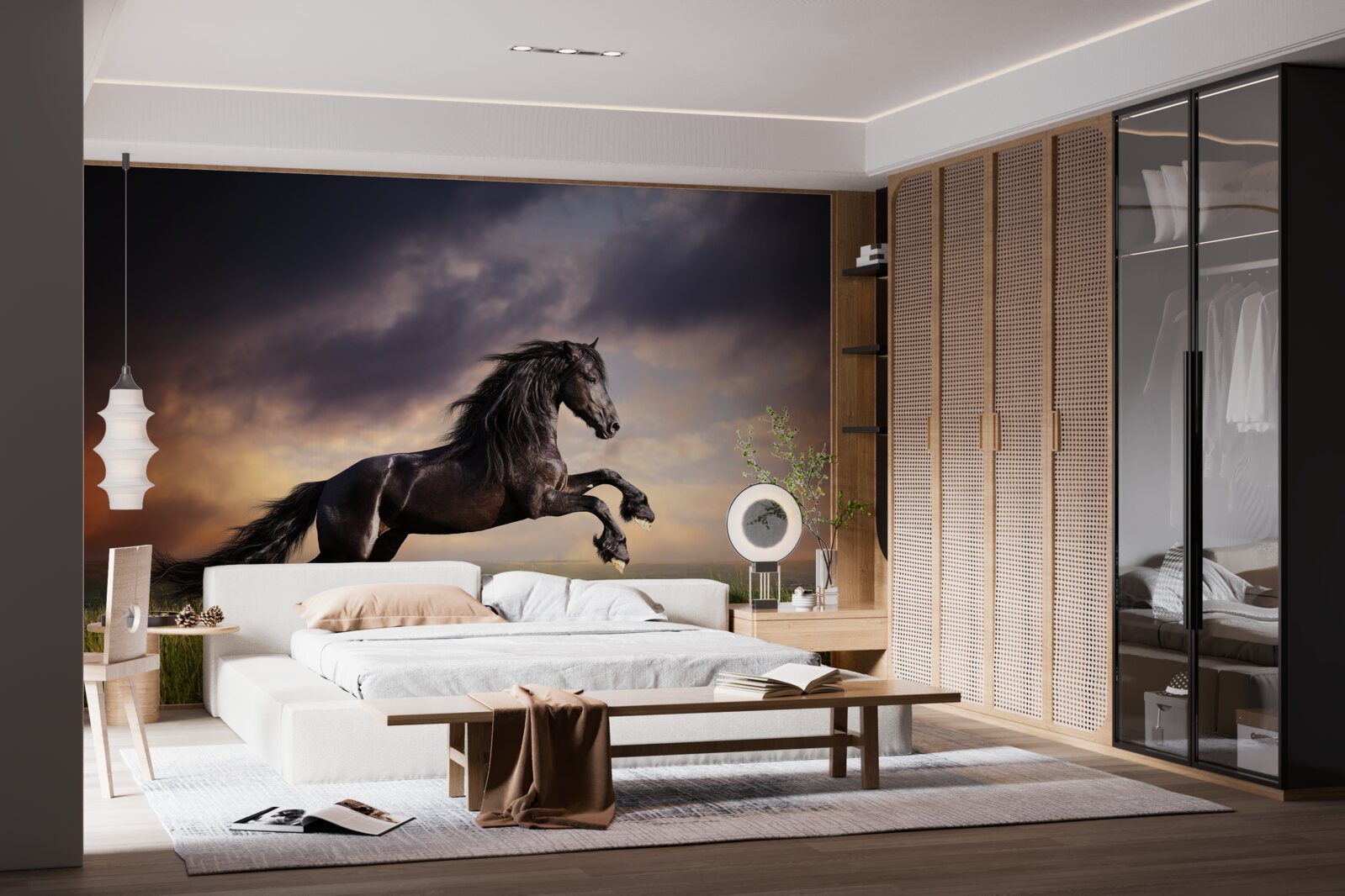Fototapet un cal galopează pe un cer întunecat