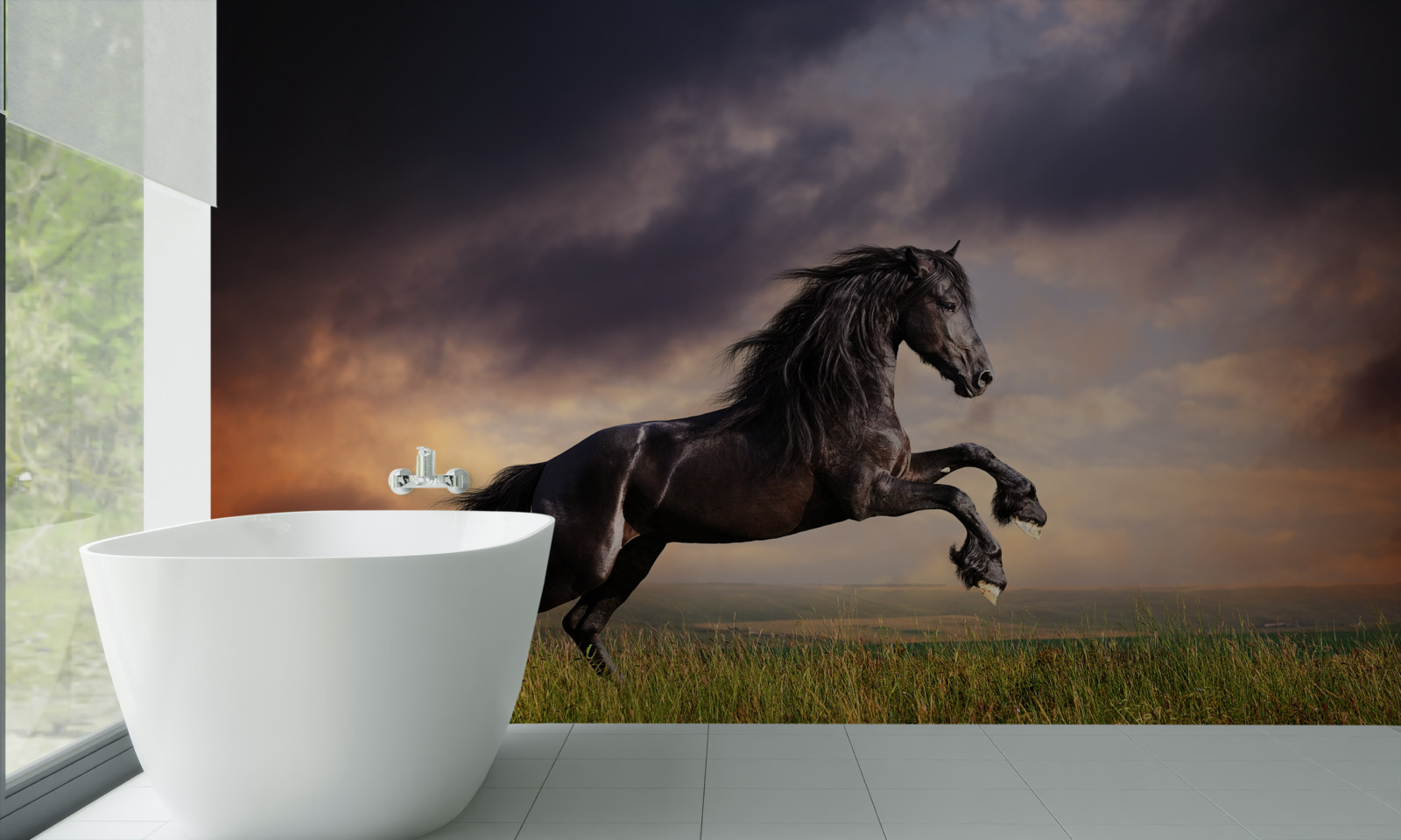 Fototapet un cal galopează pe un cer întunecat