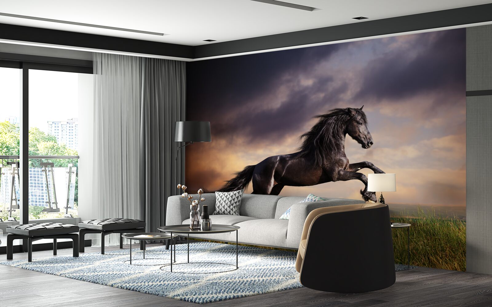Fototapet un cal galopează pe un cer întunecat