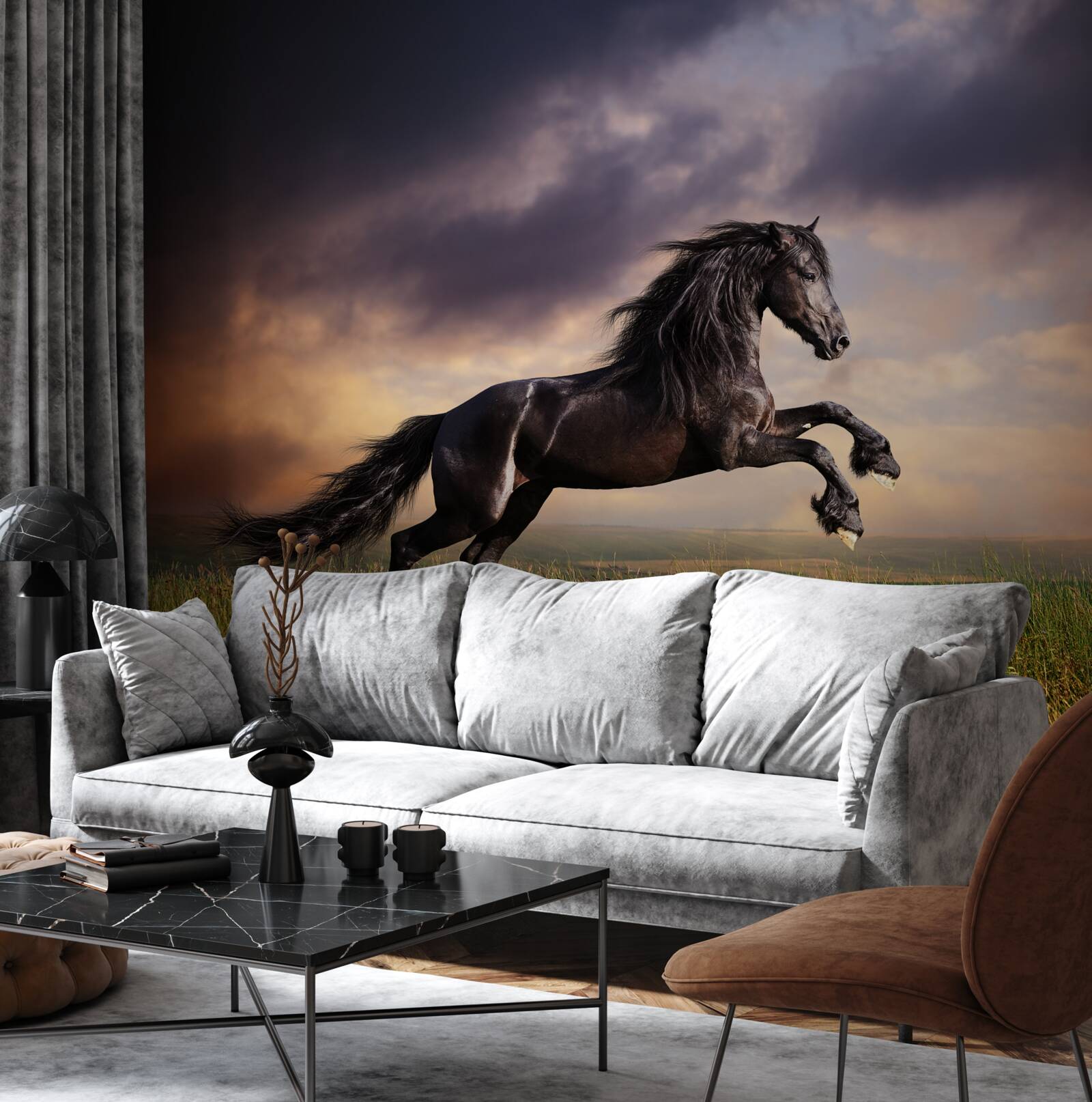 Fototapet un cal galopează pe un cer întunecat