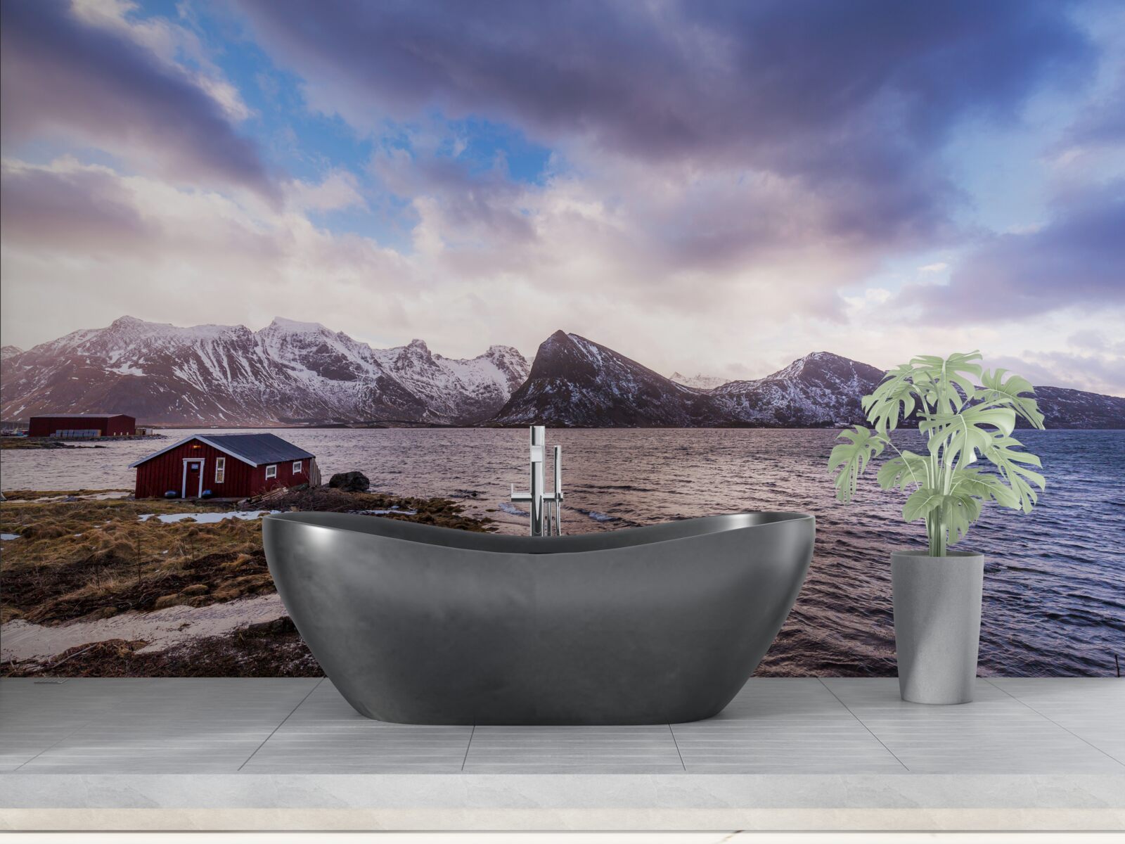 Fototapet cer nori și apă